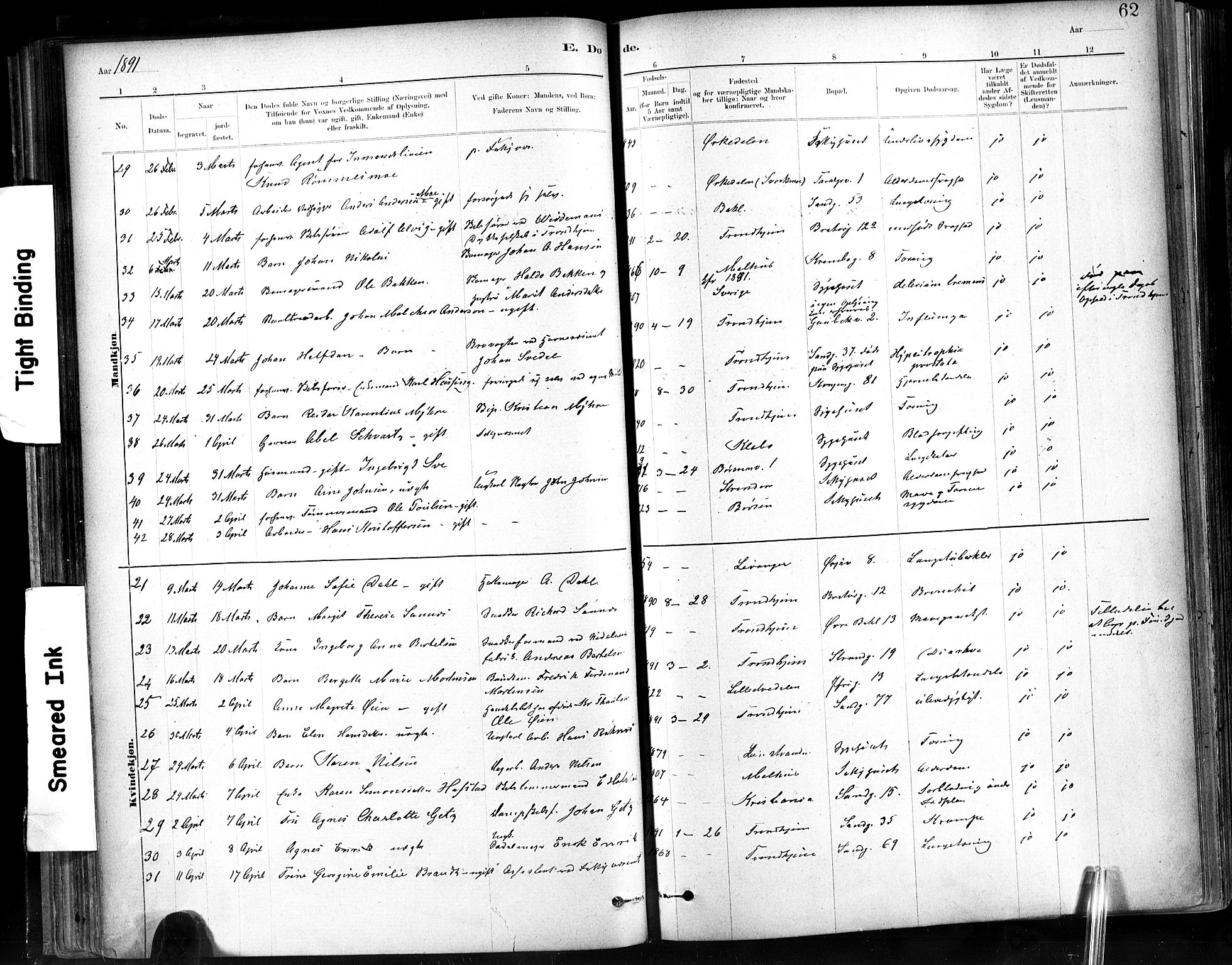 Ministerialprotokoller, klokkerbøker og fødselsregistre - Sør-Trøndelag, AV/SAT-A-1456/602/L0120: Parish register (official) no. 602A18, 1880-1913, p. 62