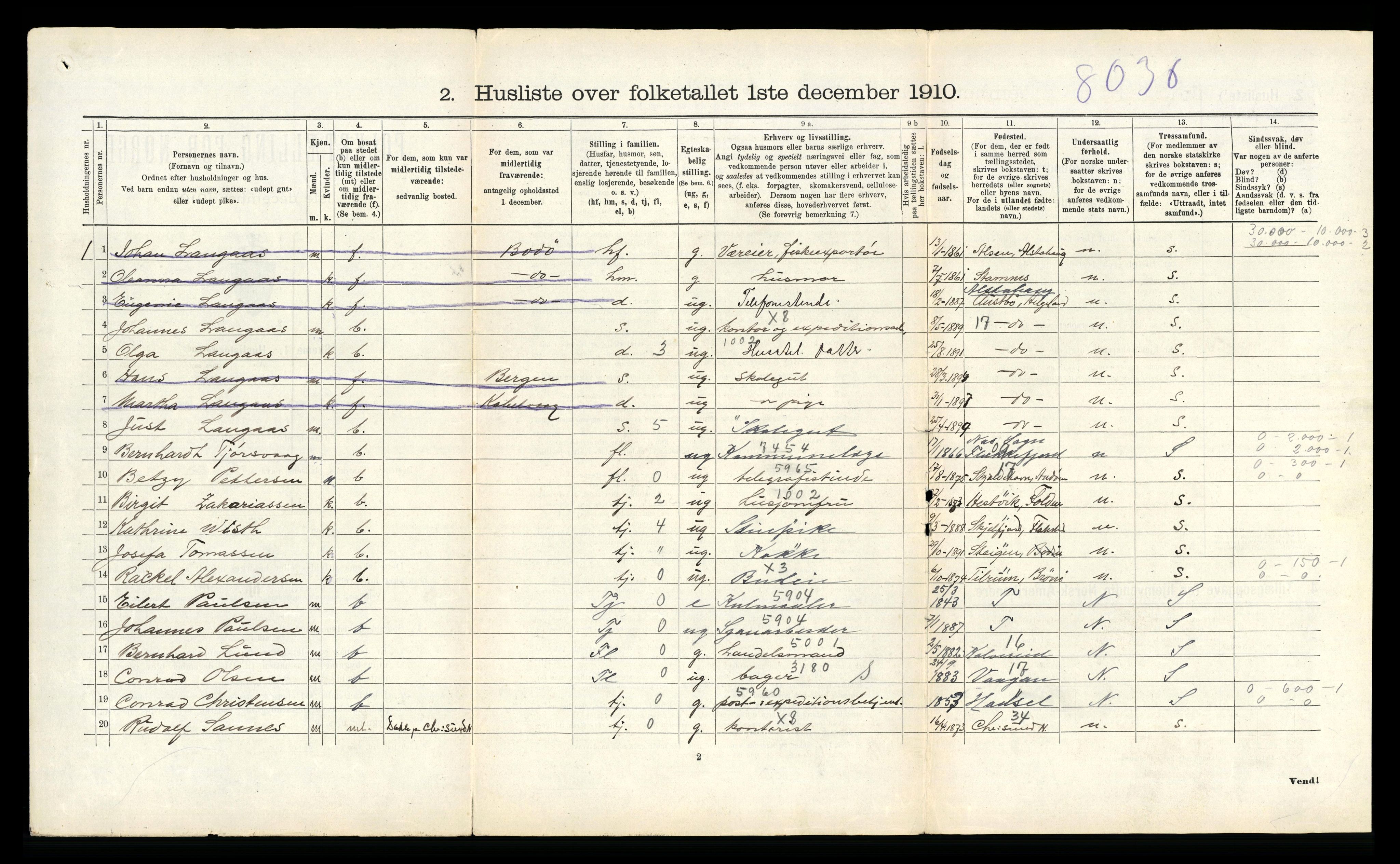 RA, 1910 census for Flakstad, 1910, p. 609