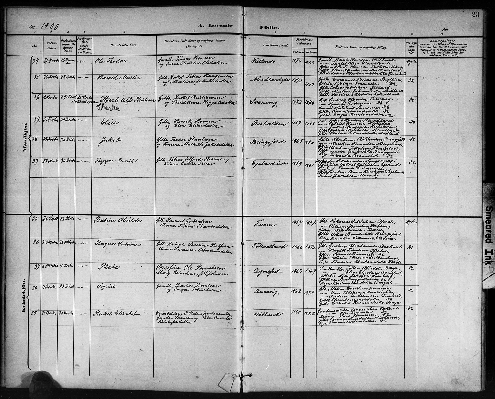 Lyngdal sokneprestkontor, AV/SAK-1111-0029/F/Fb/Fbc/L0005: Parish register (copy) no. B 5, 1897-1913, p. 23