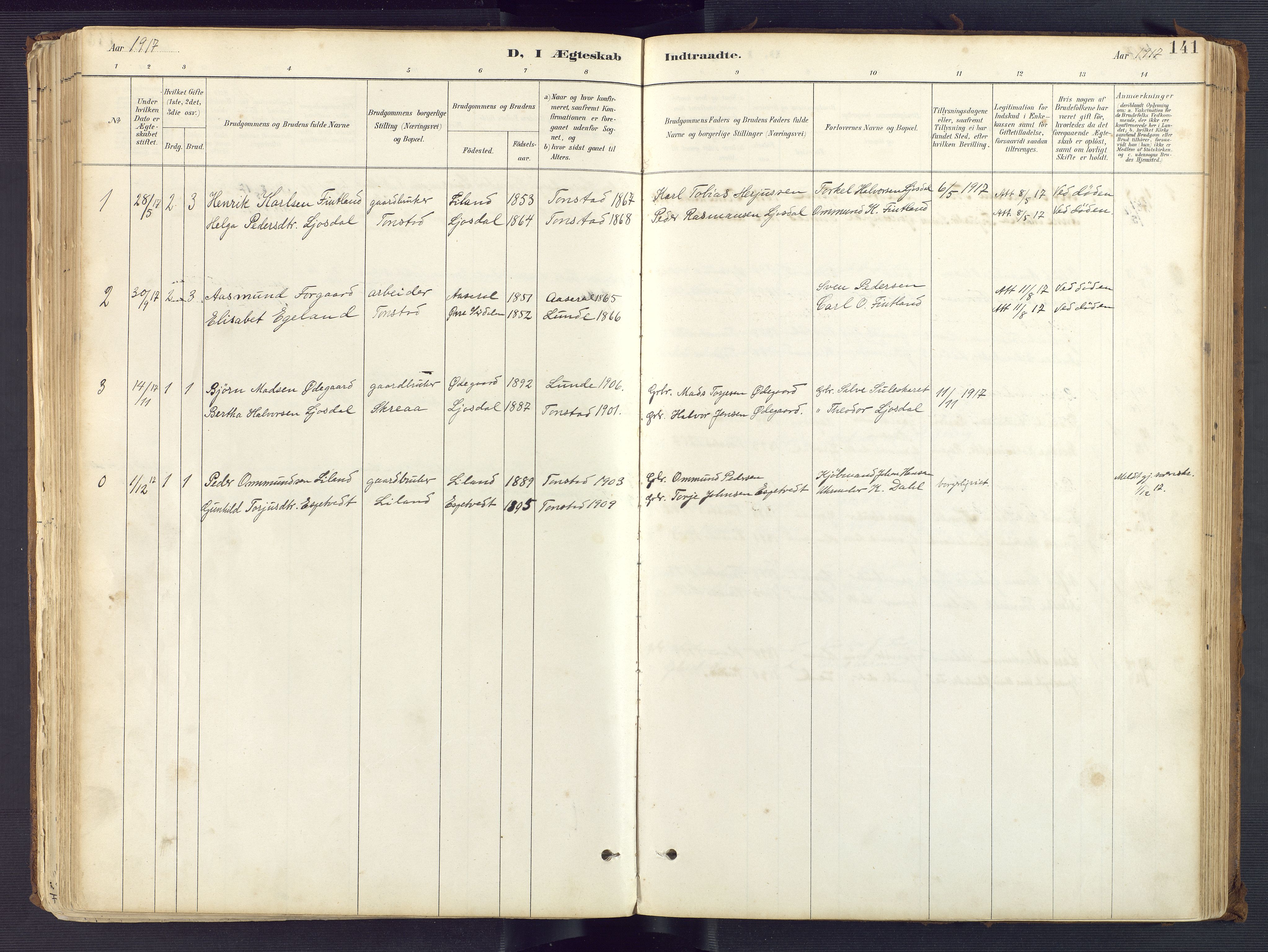 Sirdal sokneprestkontor, AV/SAK-1111-0036/F/Fa/Fab/L0004: Parish register (official) no. A 4, 1887-1919, p. 141