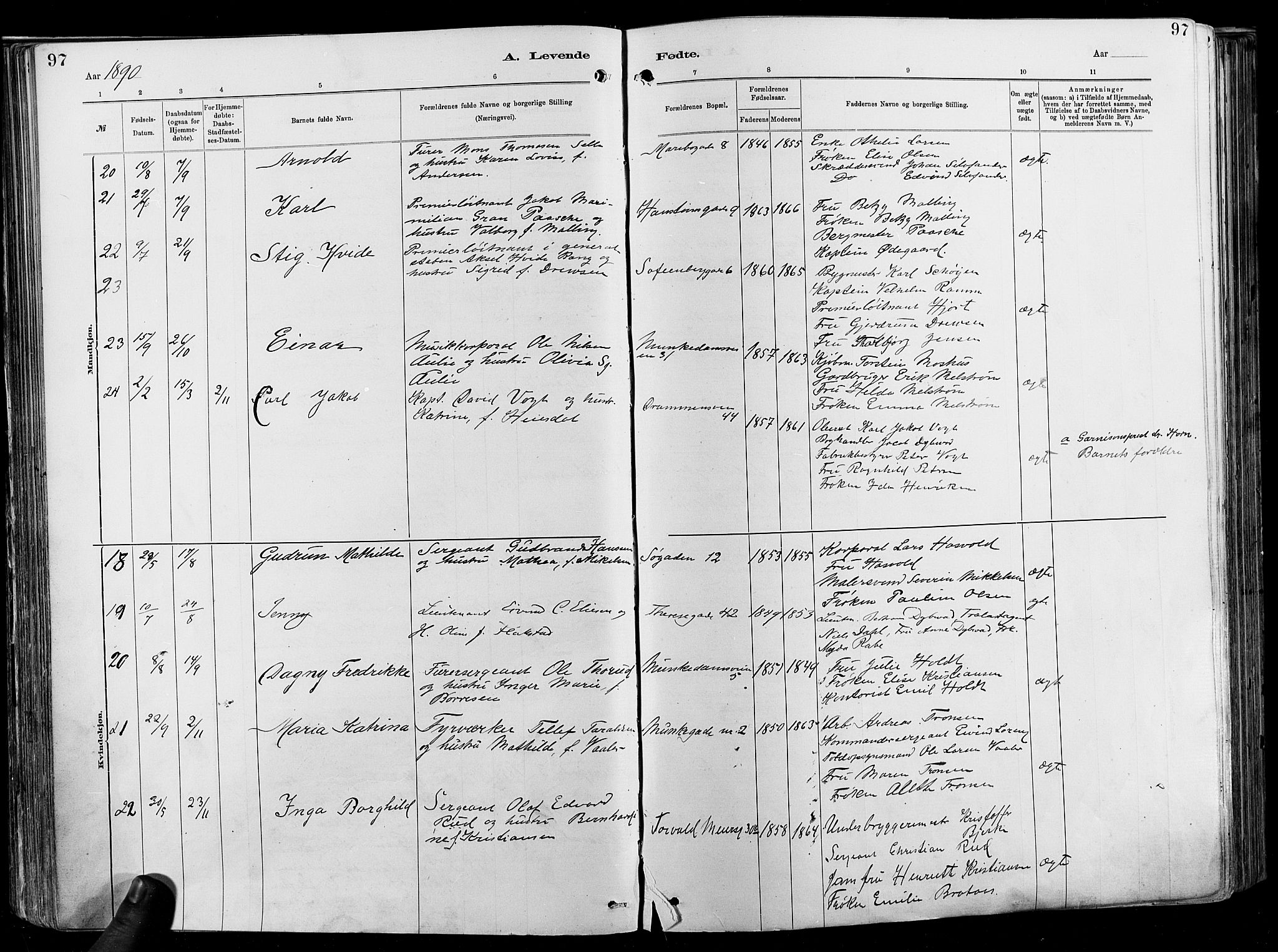 Garnisonsmenigheten Kirkebøker, AV/SAO-A-10846/F/Fa/L0012: Parish register (official) no. 12, 1880-1893, p. 97