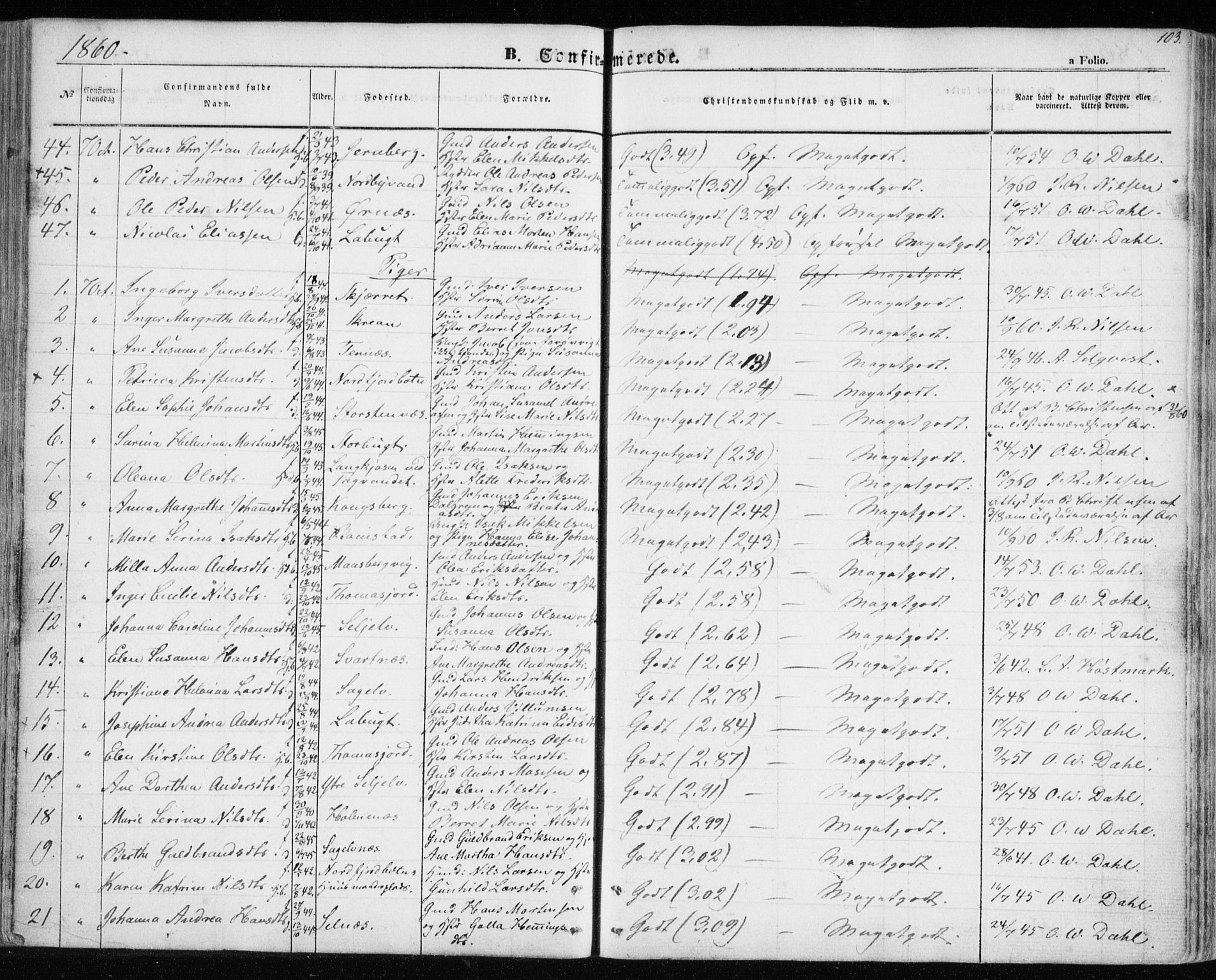 Balsfjord sokneprestembete, SATØ/S-1303/G/Ga/L0003kirke: Parish register (official) no. 3, 1856-1870, p. 103