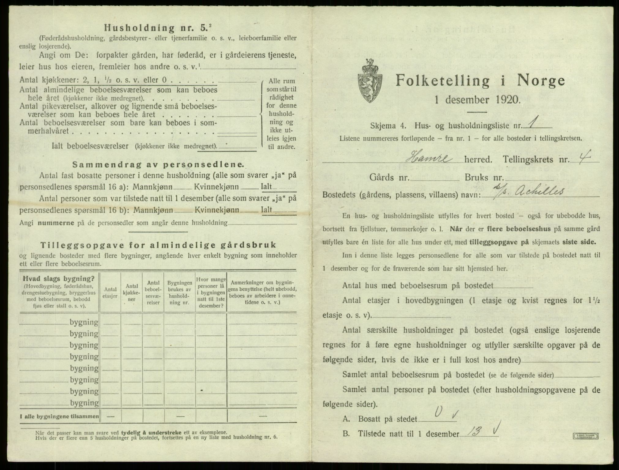 SAB, 1920 census for Hamre, 1920, p. 317