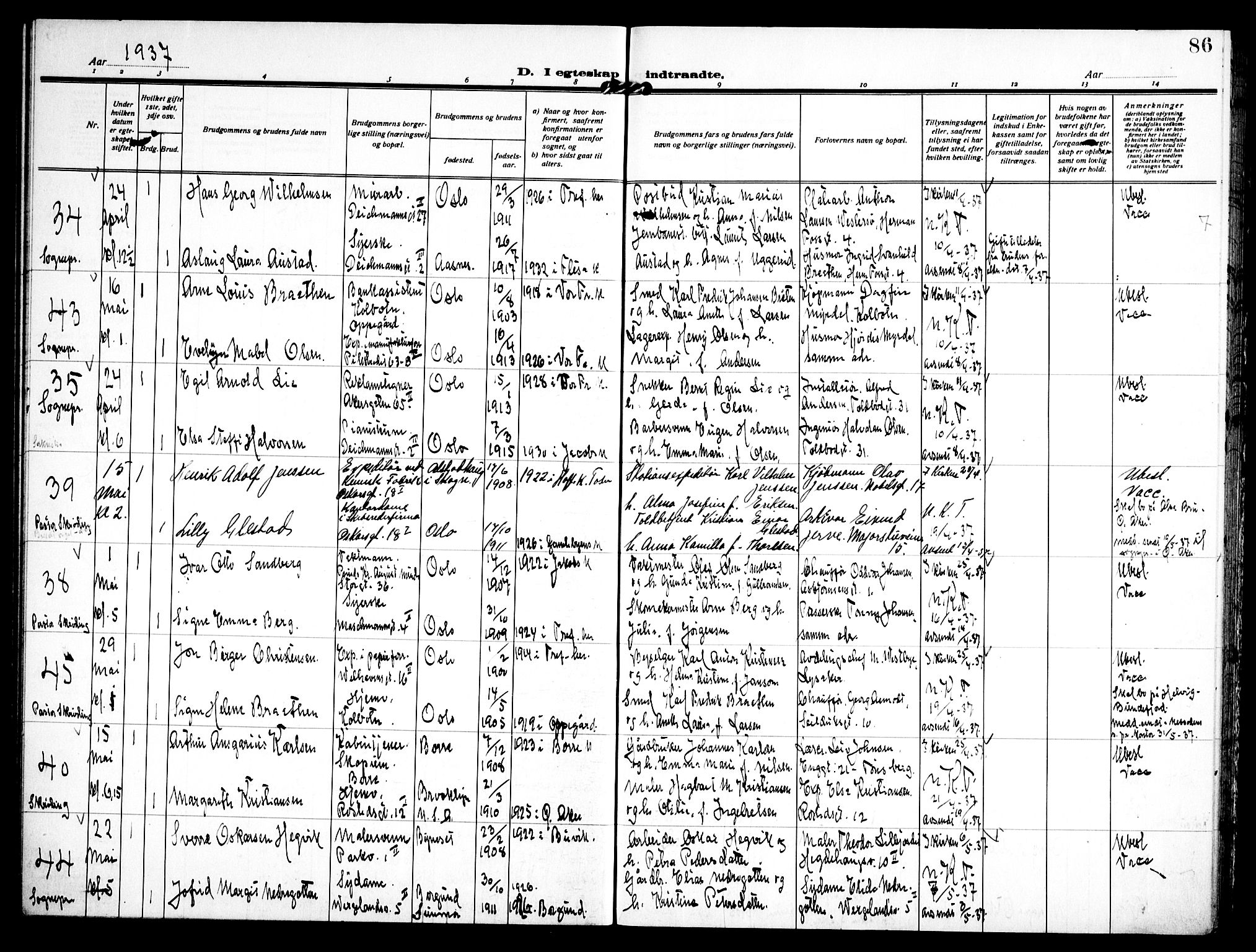 Trefoldighet prestekontor Kirkebøker, SAO/A-10882/H/Ha/L0005: Banns register no. 5, 1932-1952, p. 86