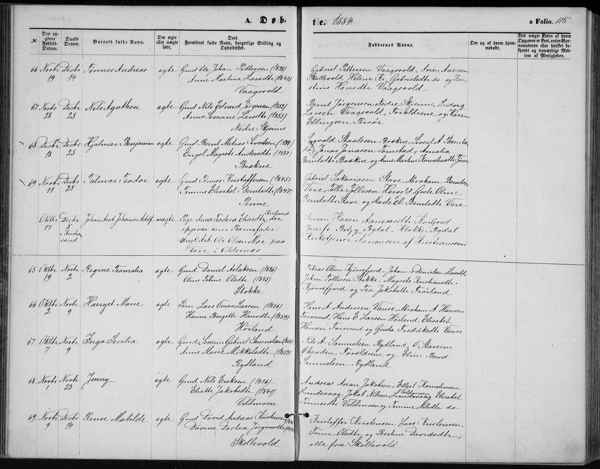 Lista sokneprestkontor, AV/SAK-1111-0027/F/Fb/L0004: Parish register (copy) no. B 4, 1877-1891, p. 115