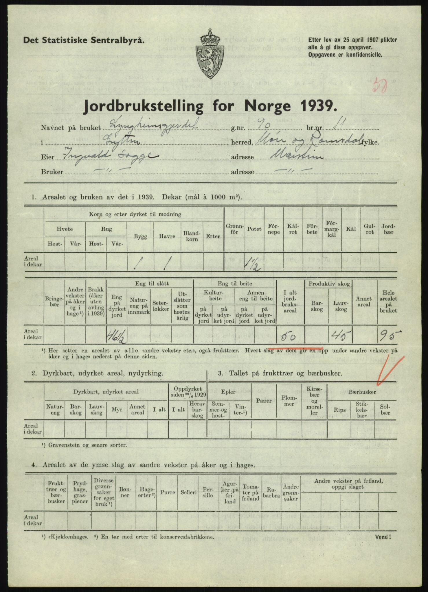 Statistisk sentralbyrå, Næringsøkonomiske emner, Jordbruk, skogbruk, jakt, fiske og fangst, AV/RA-S-2234/G/Gb/L0251: Møre og Romsdal: Voll, Eid, Grytten og Hen, 1939, p. 721