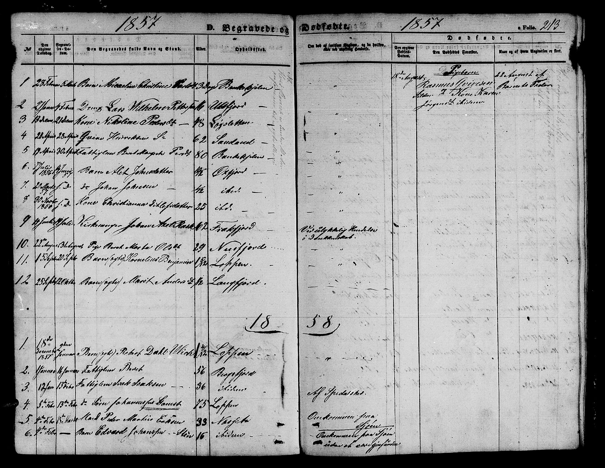Loppa sokneprestkontor, SATØ/S-1339/H/Hb/L0002klokker: Parish register (copy) no. 2, 1850-1880, p. 213