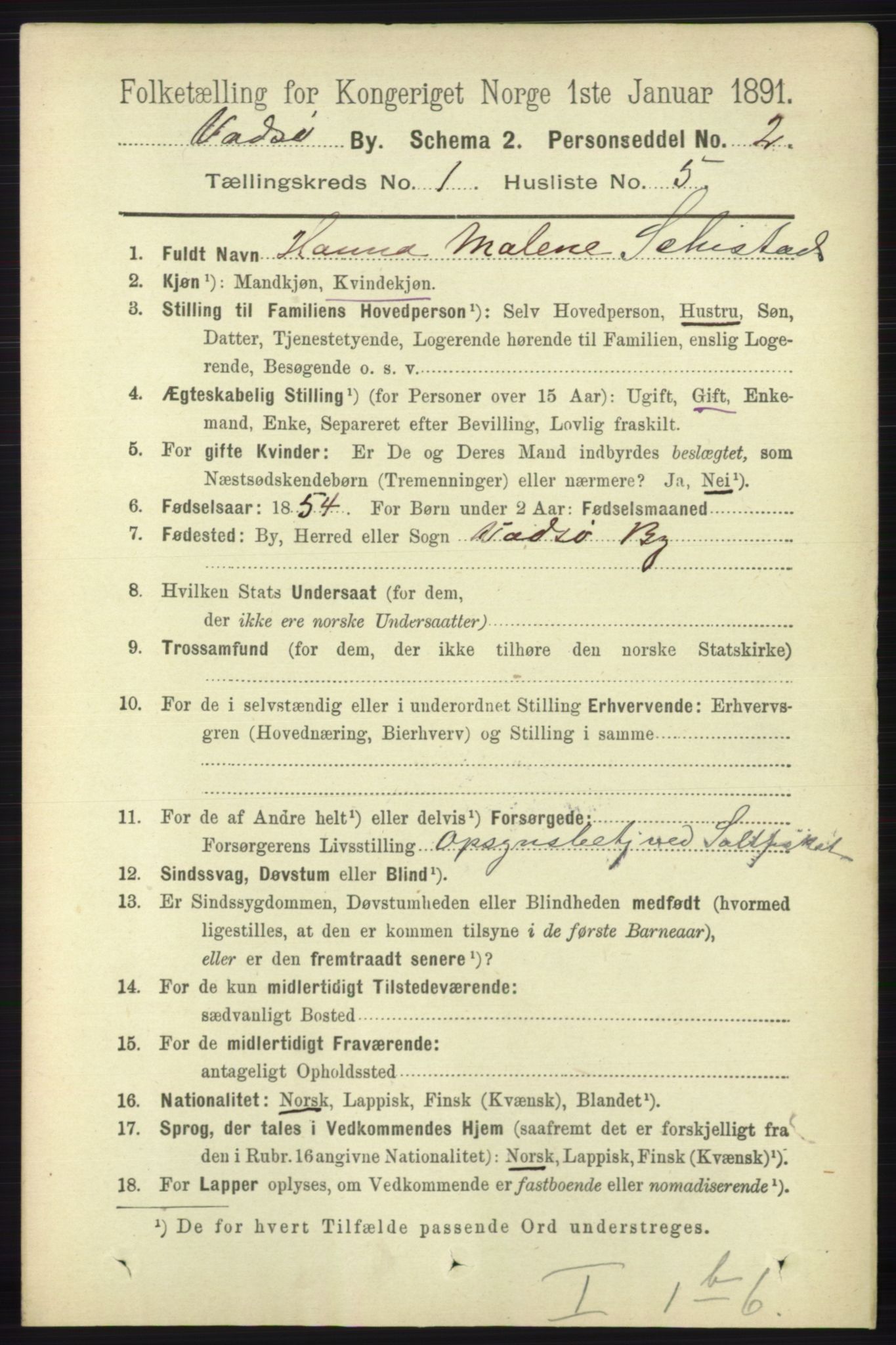 RA, 1891 census for 2003 Vadsø, 1891, p. 184