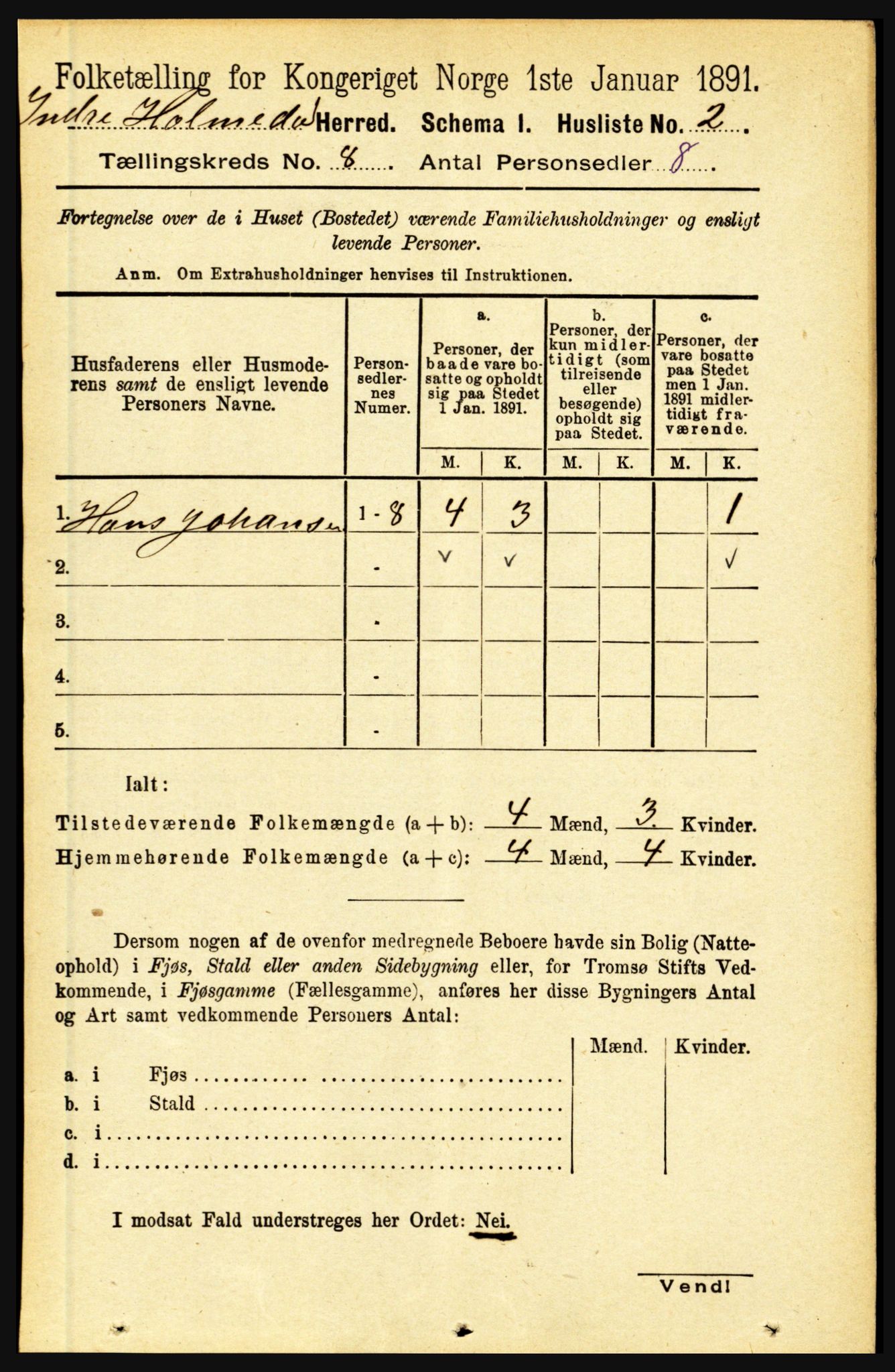 RA, 1891 census for 1430 Indre Holmedal, 1891, p. 3311