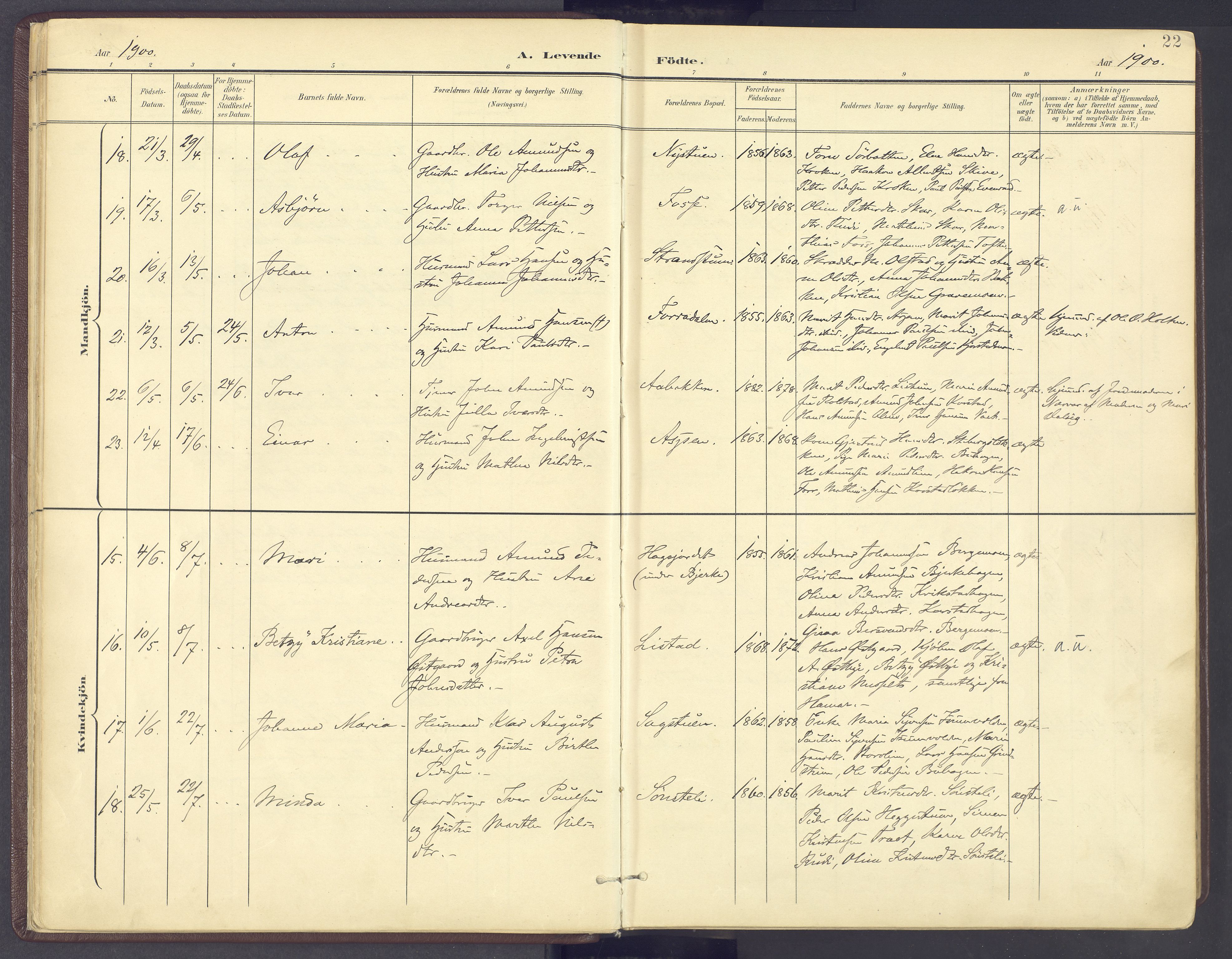 Sør-Fron prestekontor, AV/SAH-PREST-010/H/Ha/Haa/L0004: Parish register (official) no. 4, 1898-1919, p. 22