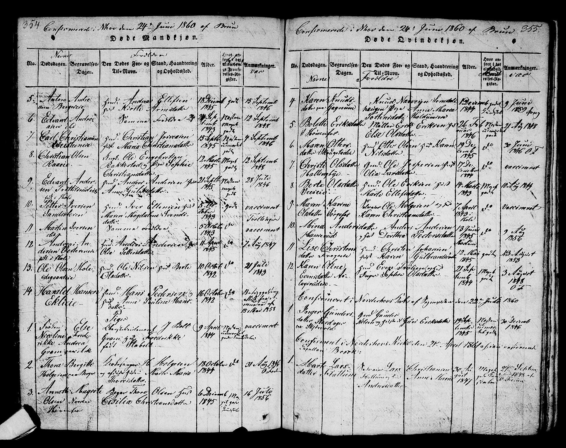 Norderhov kirkebøker, AV/SAKO-A-237/G/Ga/L0002: Parish register (copy) no. I 2, 1814-1867, p. 354-355