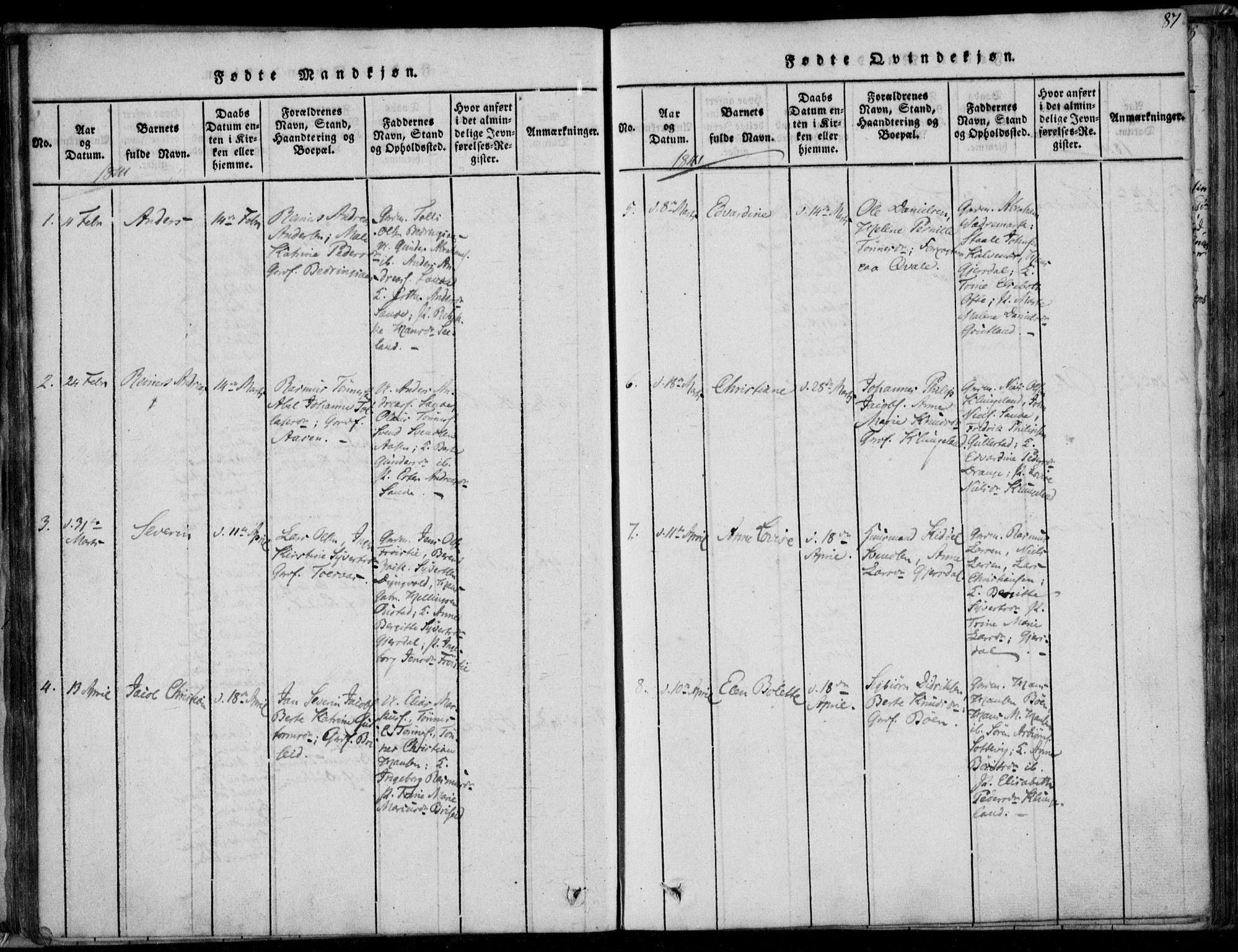 Herad sokneprestkontor, AV/SAK-1111-0018/F/Fa/Faa/L0003: Parish register (official) no. A 3, 1816-1844, p. 87