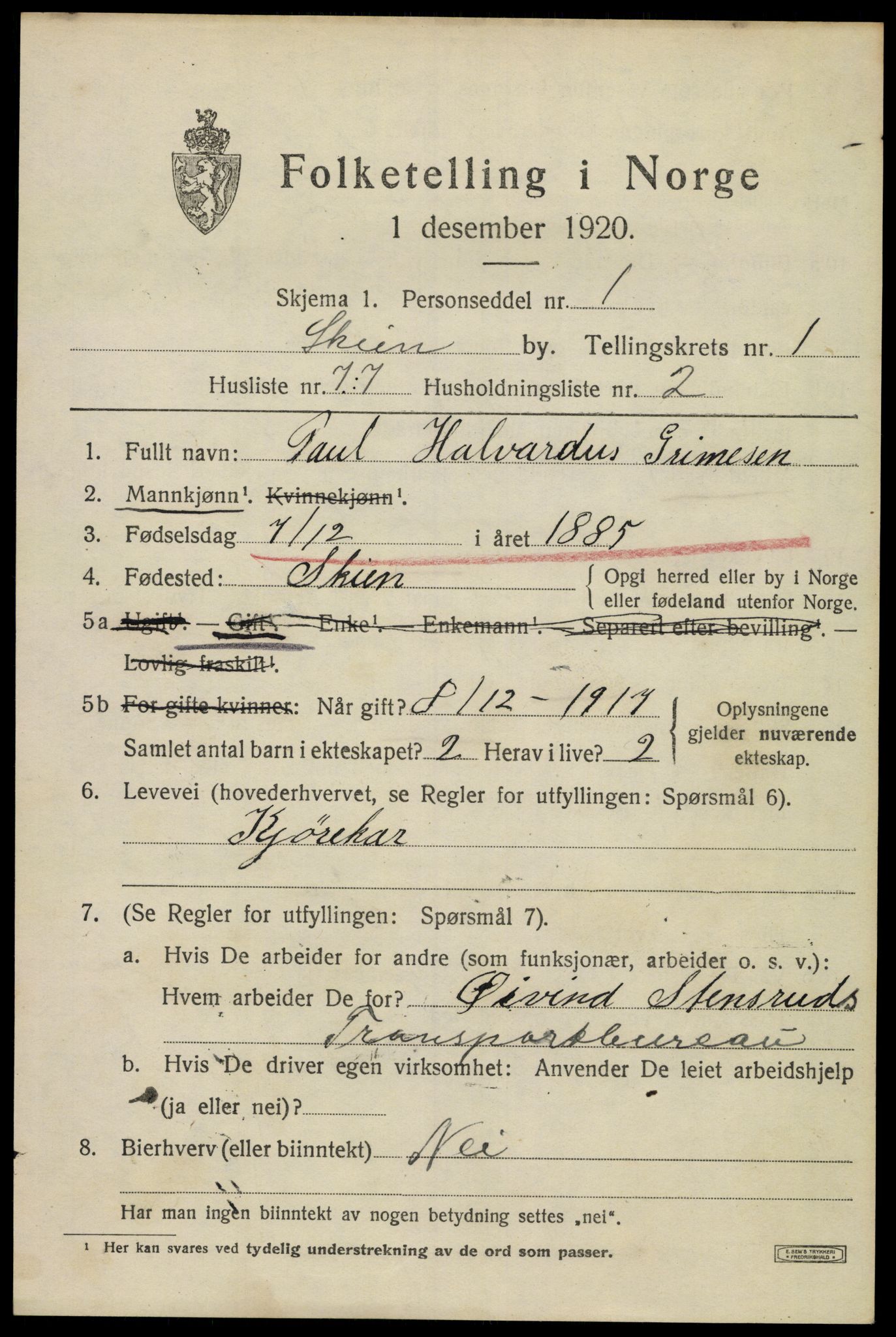 SAKO, 1920 census for Skien, 1920, p. 36470