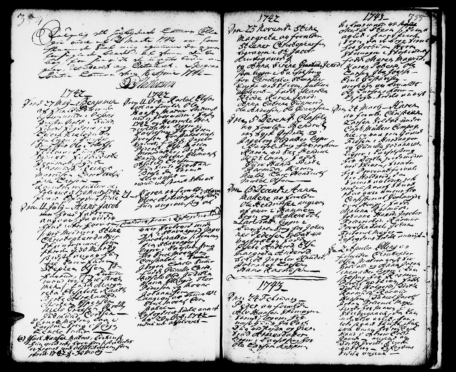 Domkirken sokneprestembete, SAB/A-74801/H/Haa/L0002: Parish register (official) no. A 2, 1733-1750, p. 354-355