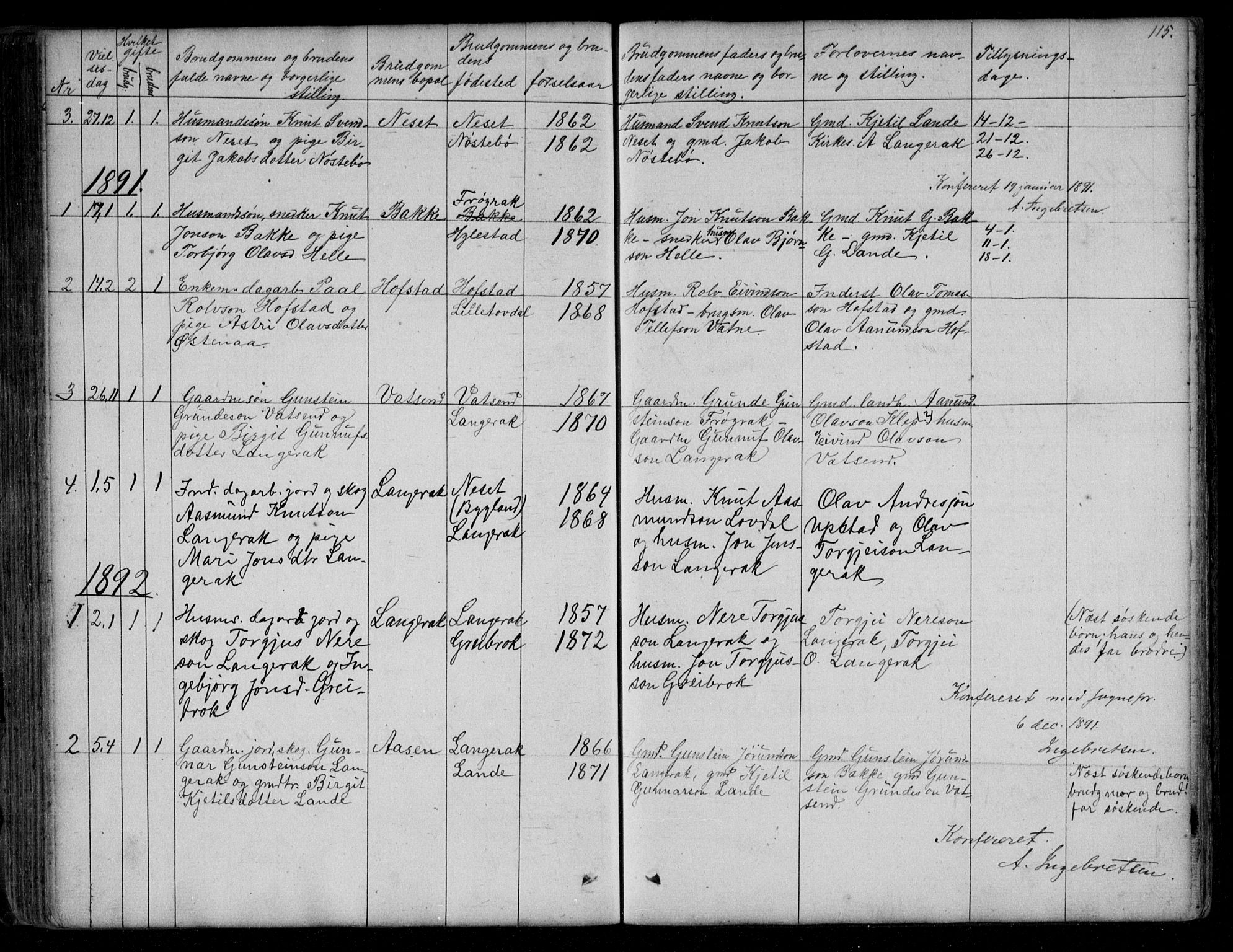 Bygland sokneprestkontor, SAK/1111-0006/F/Fb/Fbd/L0001: Parish register (copy) no. B 1, 1848-1895, p. 115