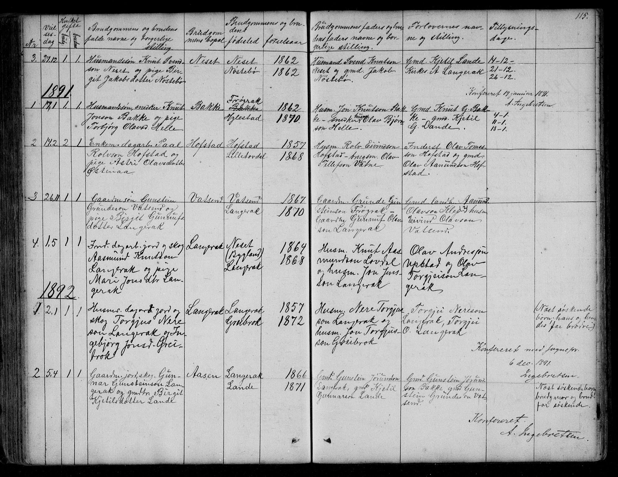 Bygland sokneprestkontor, AV/SAK-1111-0006/F/Fb/Fbd/L0001: Parish register (copy) no. B 1, 1848-1895, p. 115