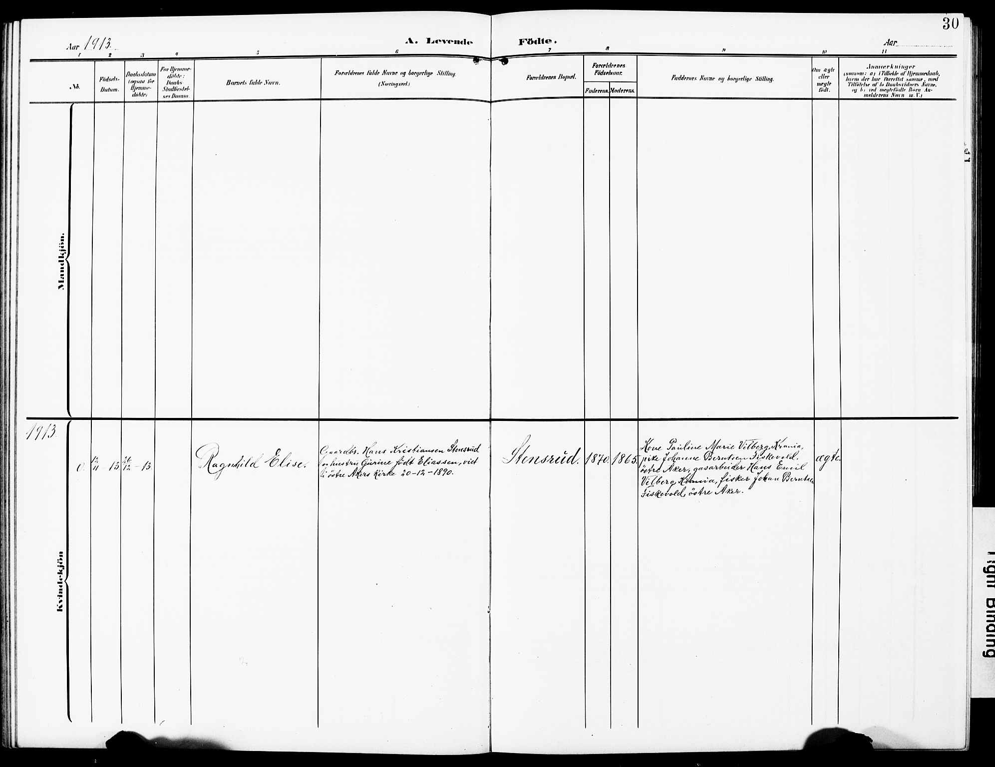 Sørum prestekontor Kirkebøker, AV/SAO-A-10303/G/Gb/L0001: Parish register (copy) no. II 1, 1907-1929, p. 30