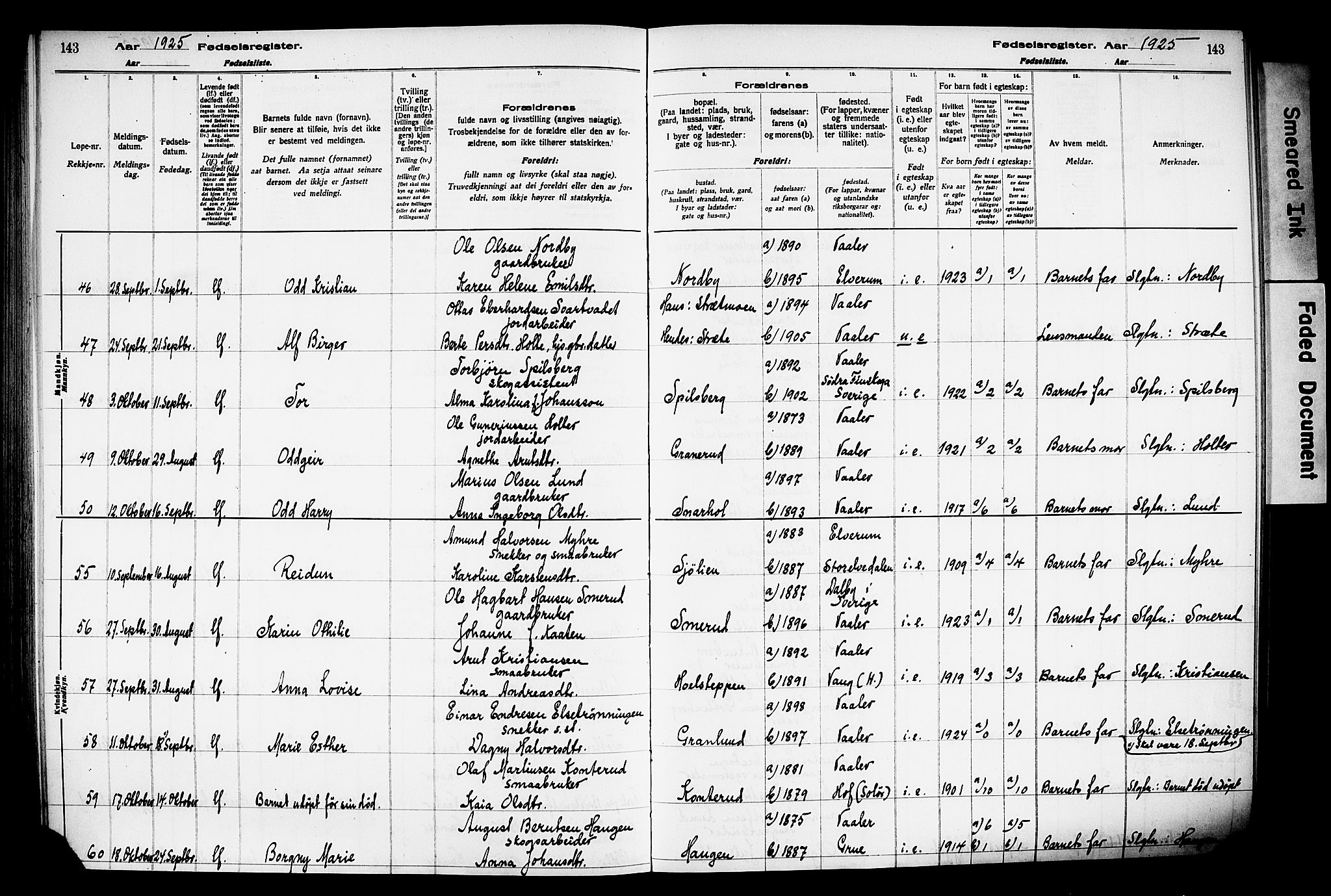 Våler prestekontor, Hedmark, AV/SAH-PREST-040/I/Id/L0001: Birth register no. 1, 1916-1930, p. 143