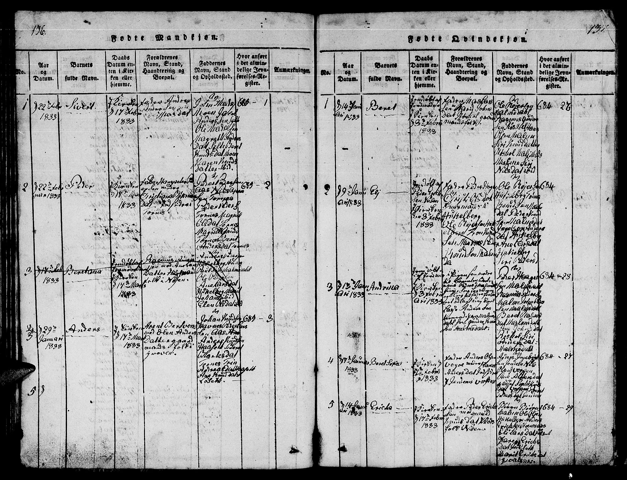 Ministerialprotokoller, klokkerbøker og fødselsregistre - Møre og Romsdal, AV/SAT-A-1454/565/L0752: Parish register (copy) no. 565C01, 1817-1844, p. 136-137