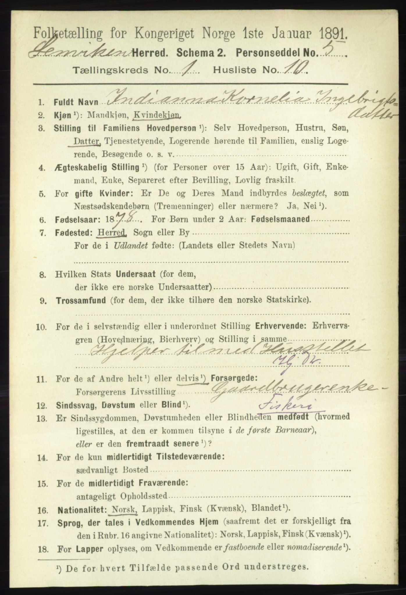 RA, 1891 census for 1931 Lenvik, 1891, p. 167