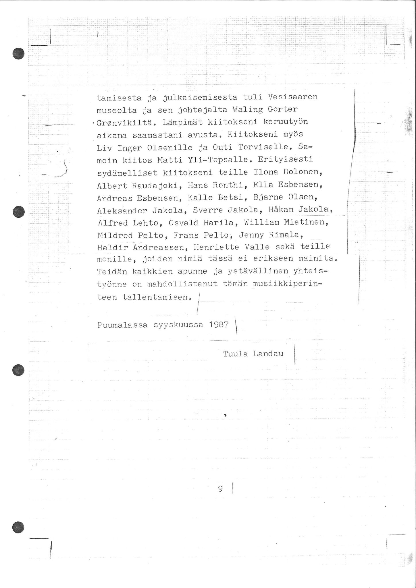 Vadsø museum - Ruija kvenmuseum, VAMU/A-0531/G/L0001/0001: Innsamling / Innsamling av kvenmusikk, 1987-1988, p. 132