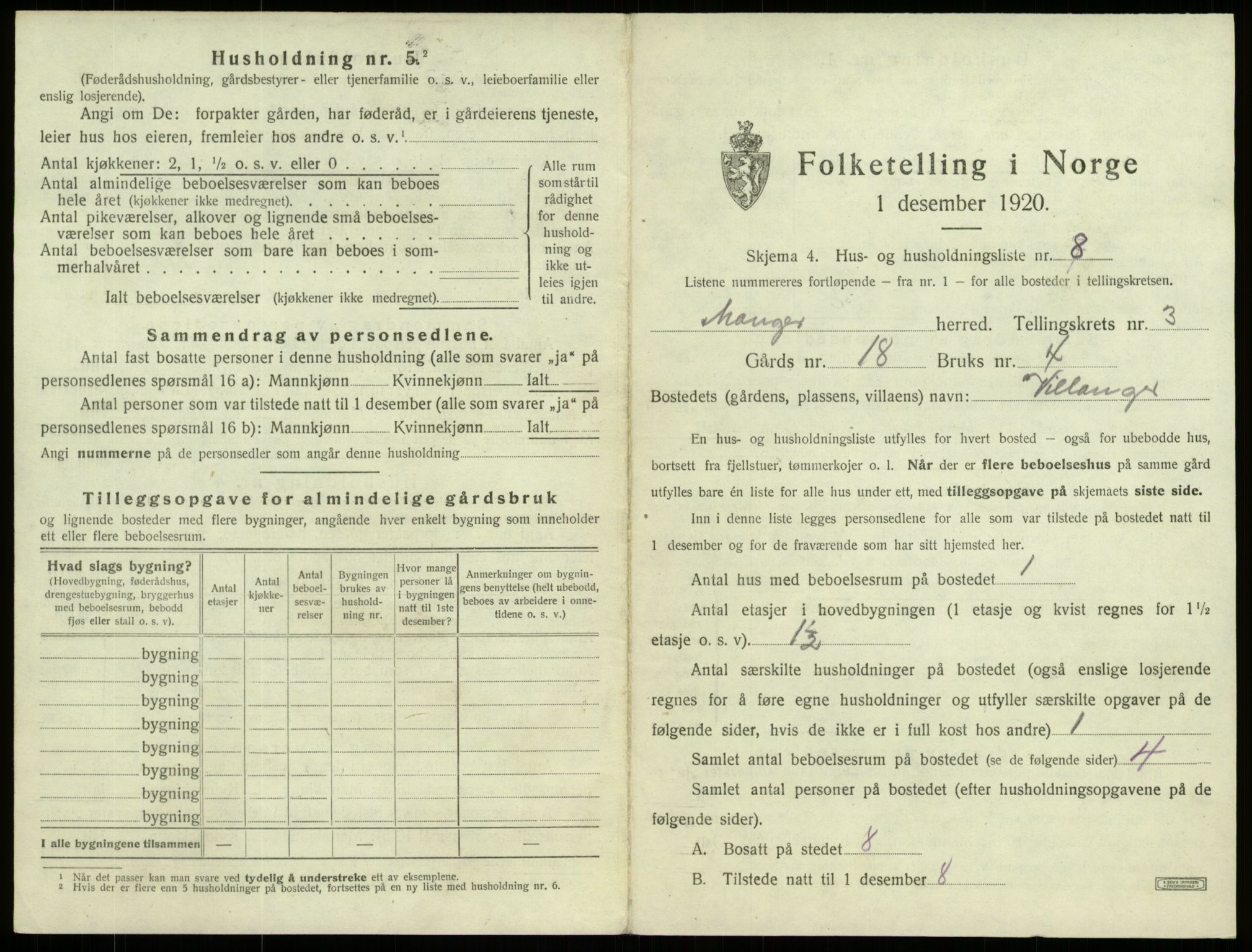 SAB, 1920 census for Manger, 1920, p. 190