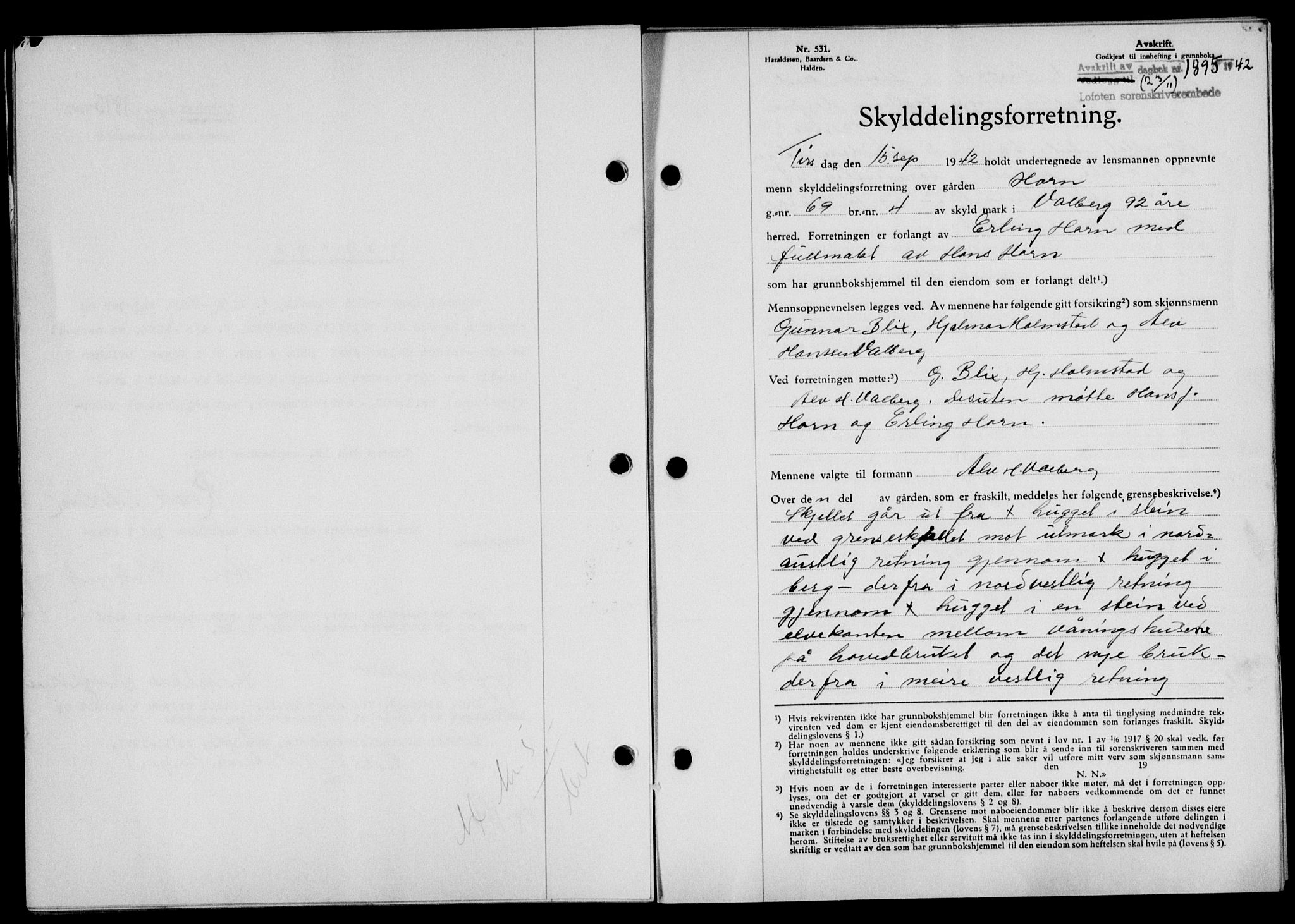 Lofoten sorenskriveri, SAT/A-0017/1/2/2C/L0010a: Mortgage book no. 10a, 1942-1943, Diary no: : 1895/1942