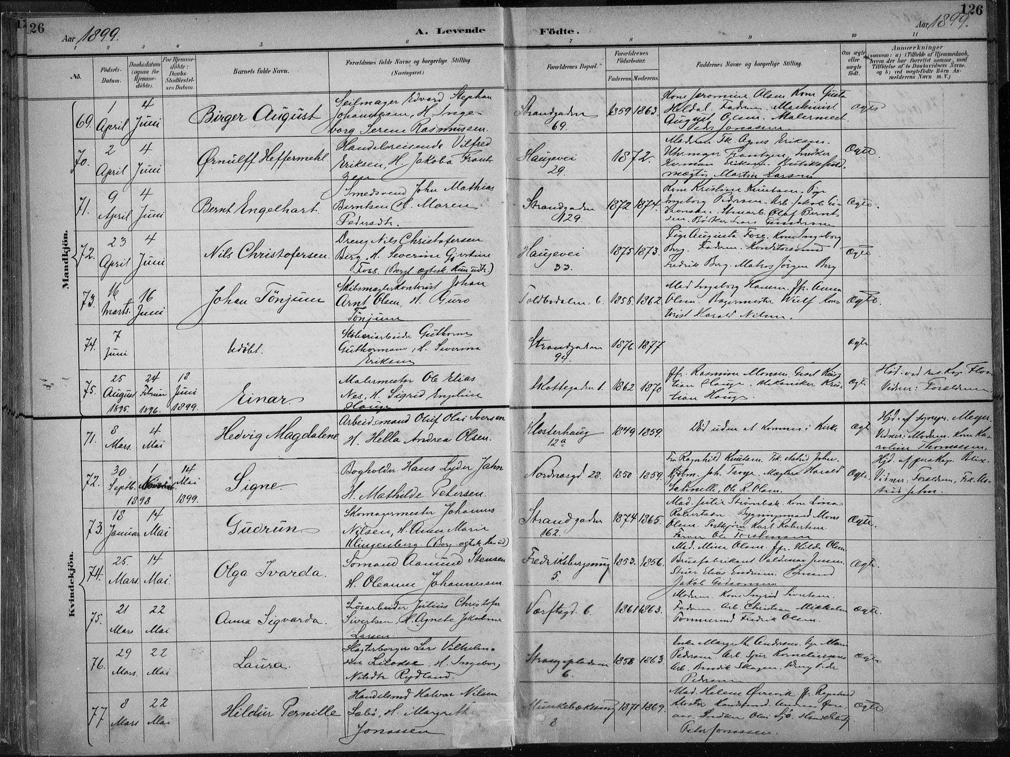 Nykirken Sokneprestembete, AV/SAB-A-77101/H/Haa/L0018: Parish register (official) no. B 6, 1895-1903, p. 126
