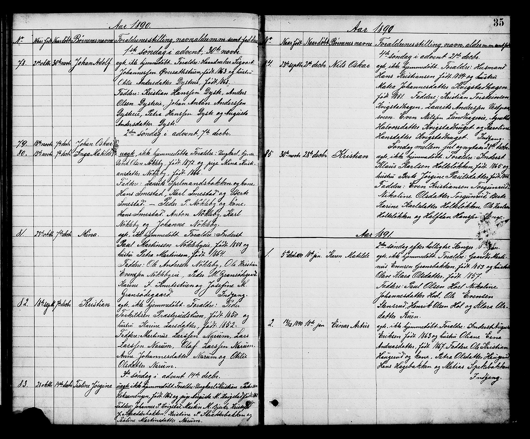 Vestre Toten prestekontor, SAH/PREST-108/H/Ha/Hab/L0008: Parish register (copy) no. 8, 1885-1900, p. 35