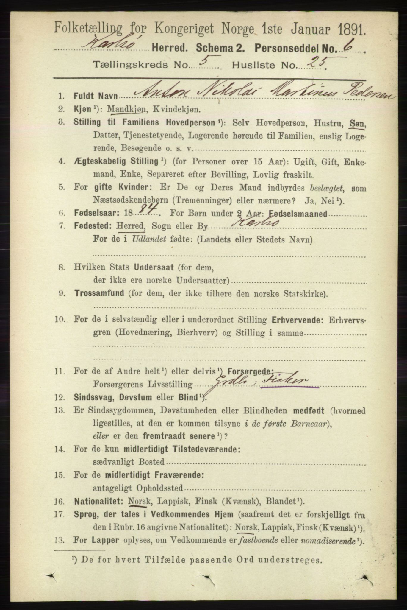 RA, 1891 census for 1936 Karlsøy, 1891, p. 1471