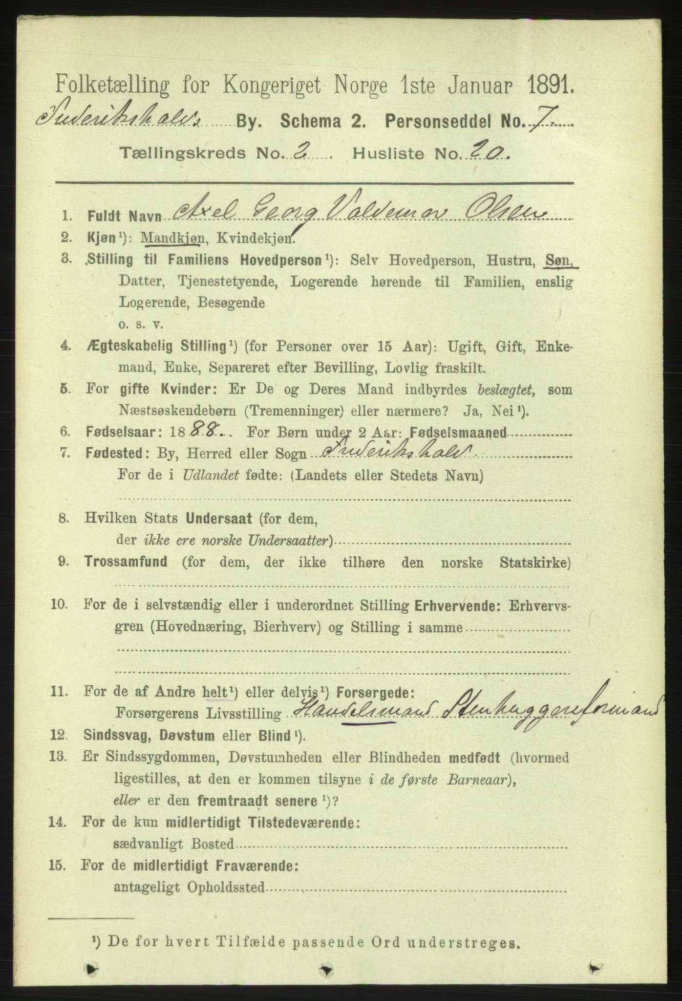 RA, 1891 census for 0101 Fredrikshald, 1891, p. 2890
