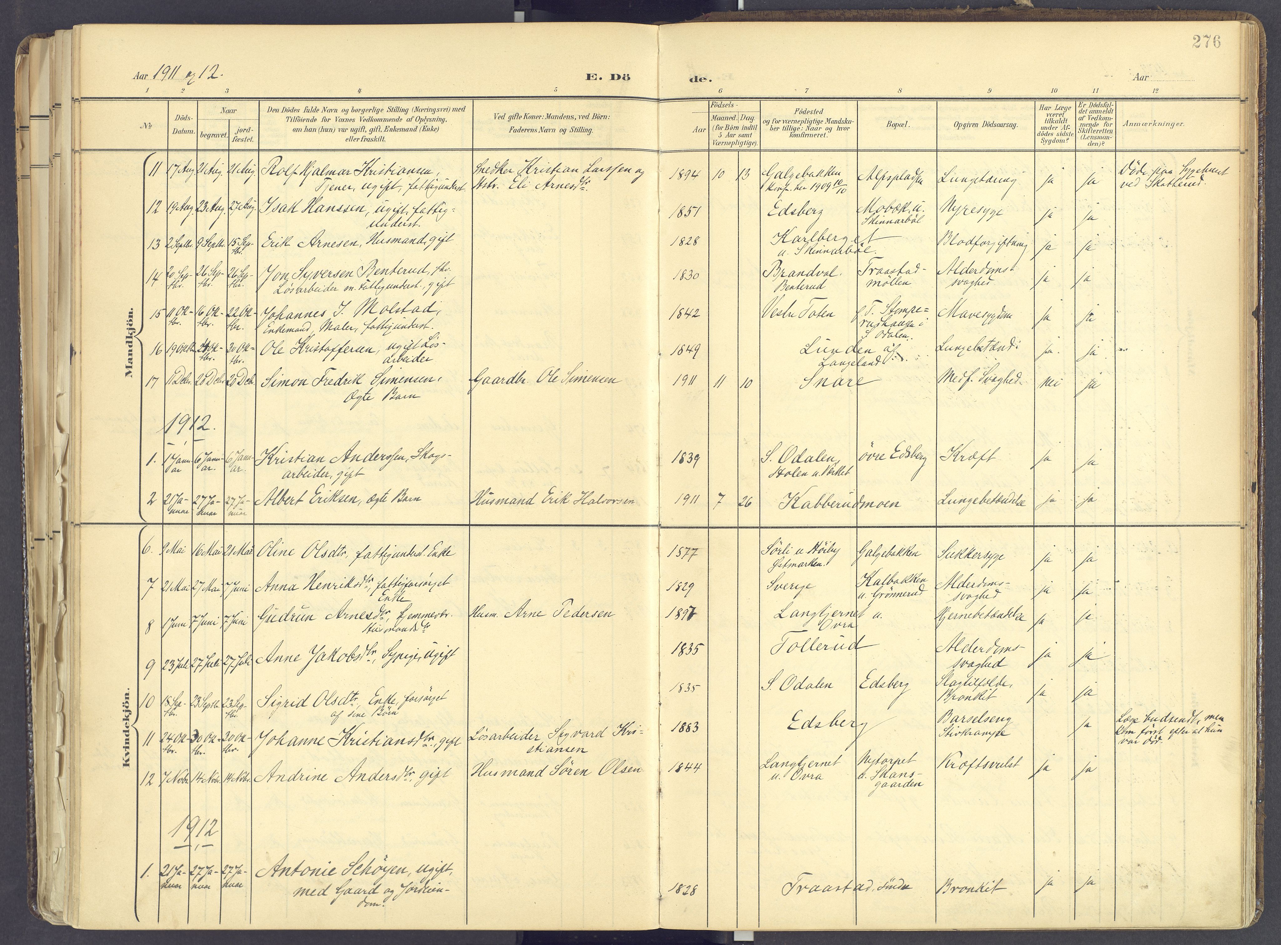 Vinger prestekontor, AV/SAH-PREST-024/H/Ha/Haa/L0017: Parish register (official) no. 17, 1901-1927, p. 276