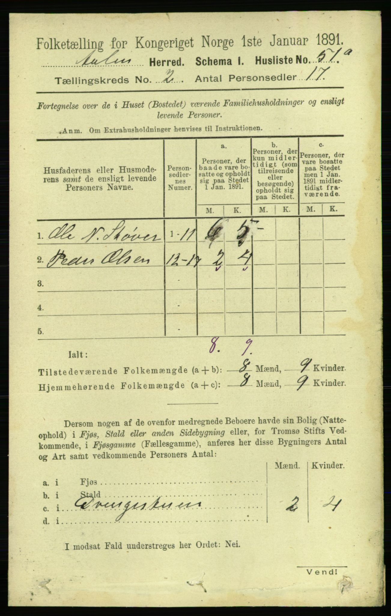 RA, 1891 census for 1644 Ålen, 1891, p. 377