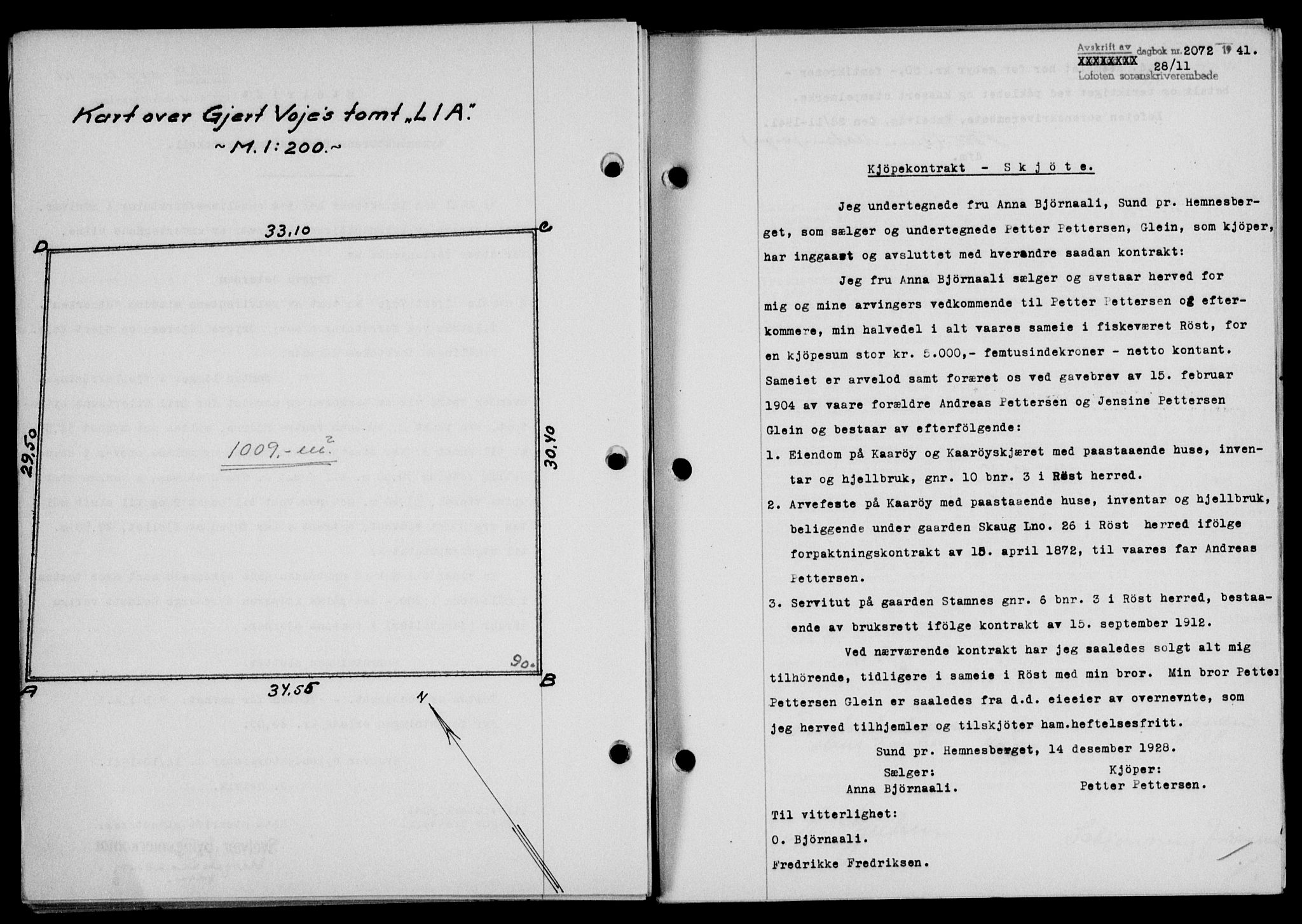 Lofoten sorenskriveri, SAT/A-0017/1/2/2C/L0009a: Mortgage book no. 9a, 1941-1942, Diary no: : 2072/1941