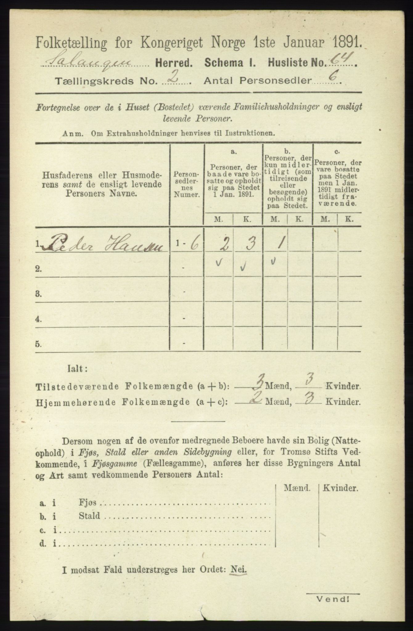 RA, 1891 census for 1921 Salangen, 1891, p. 538