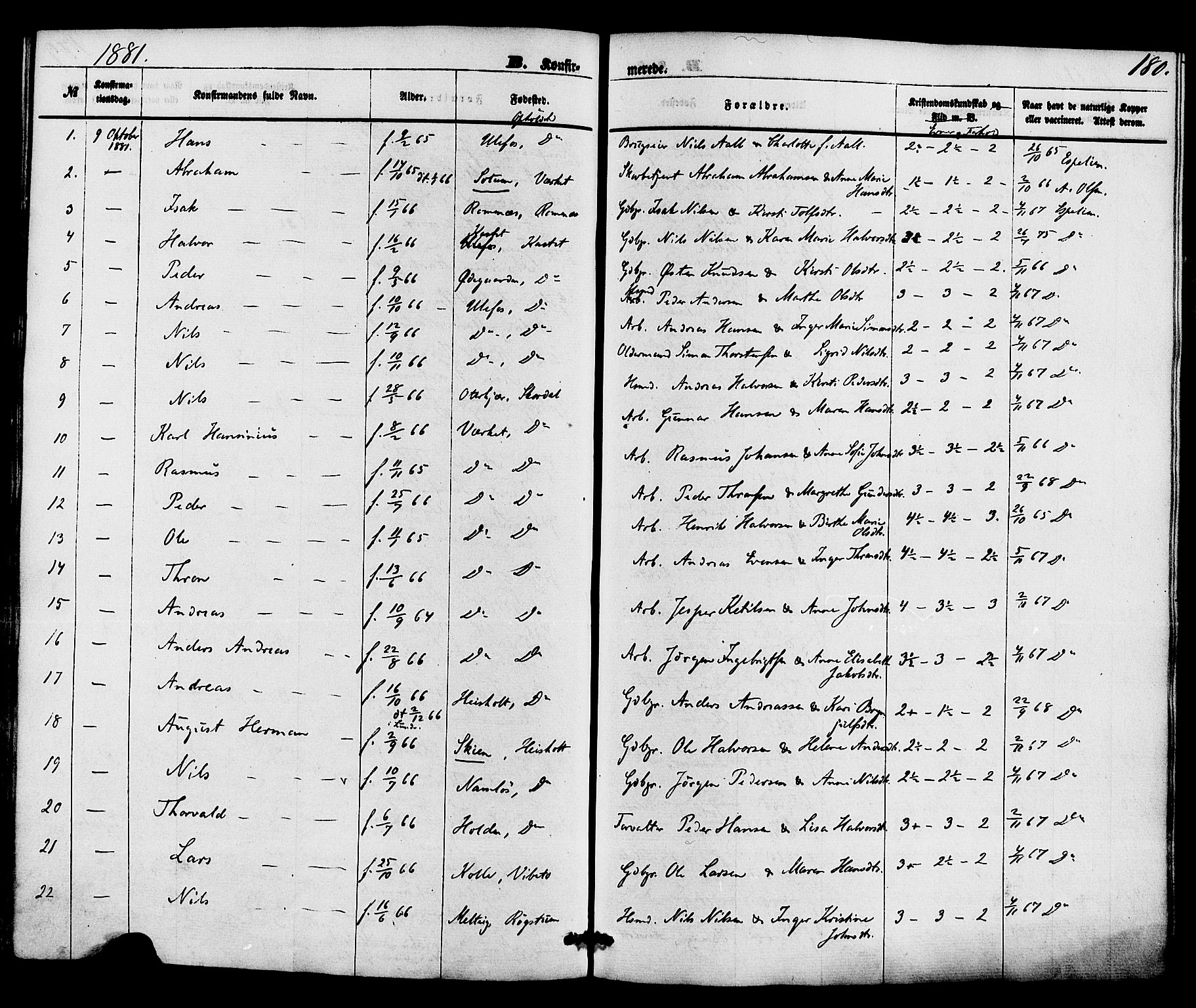 Holla kirkebøker, SAKO/A-272/F/Fa/L0007: Parish register (official) no. 7, 1869-1881, p. 180