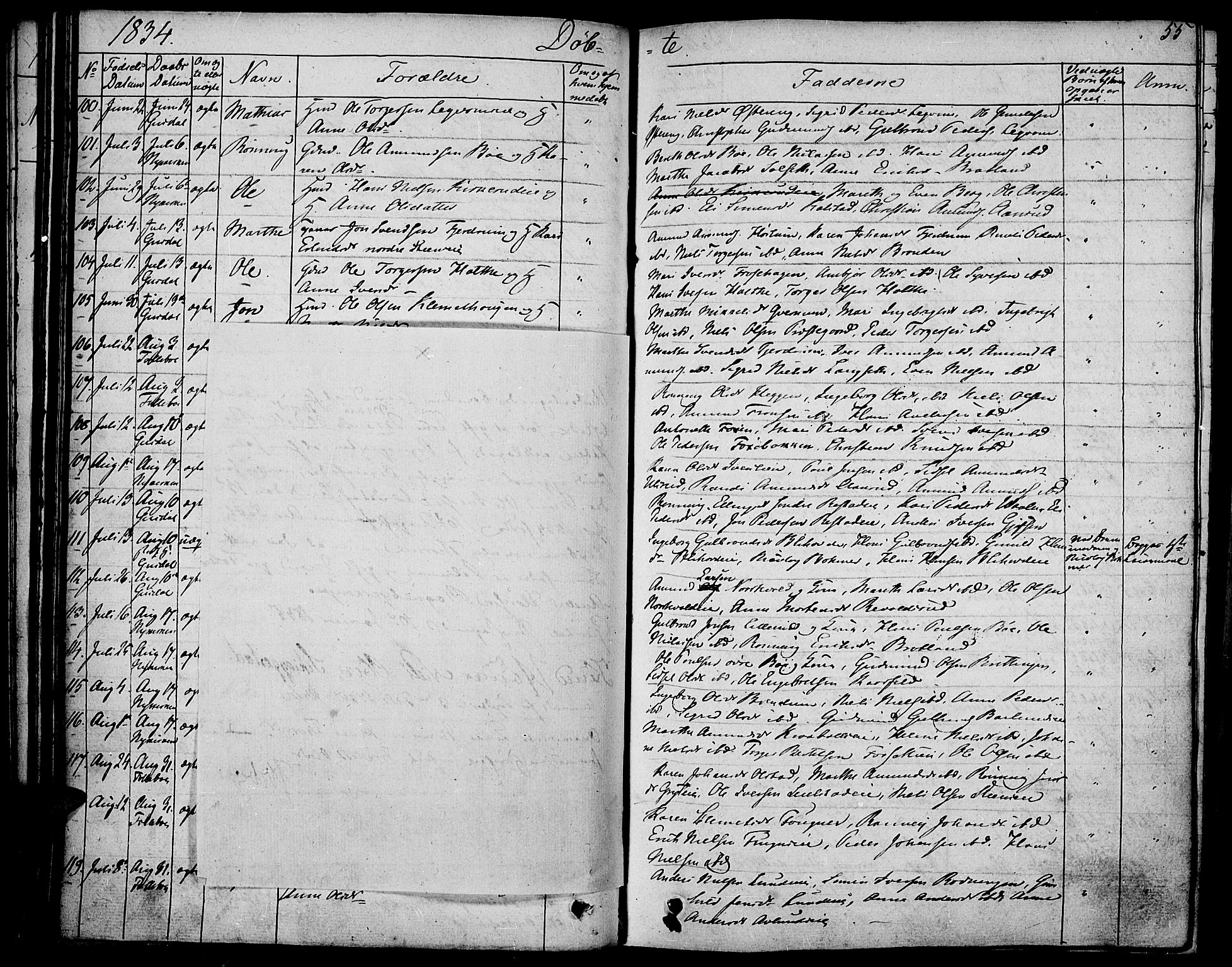 Gausdal prestekontor, SAH/PREST-090/H/Ha/Haa/L0006: Parish register (official) no. 6, 1830-1839, p. 55