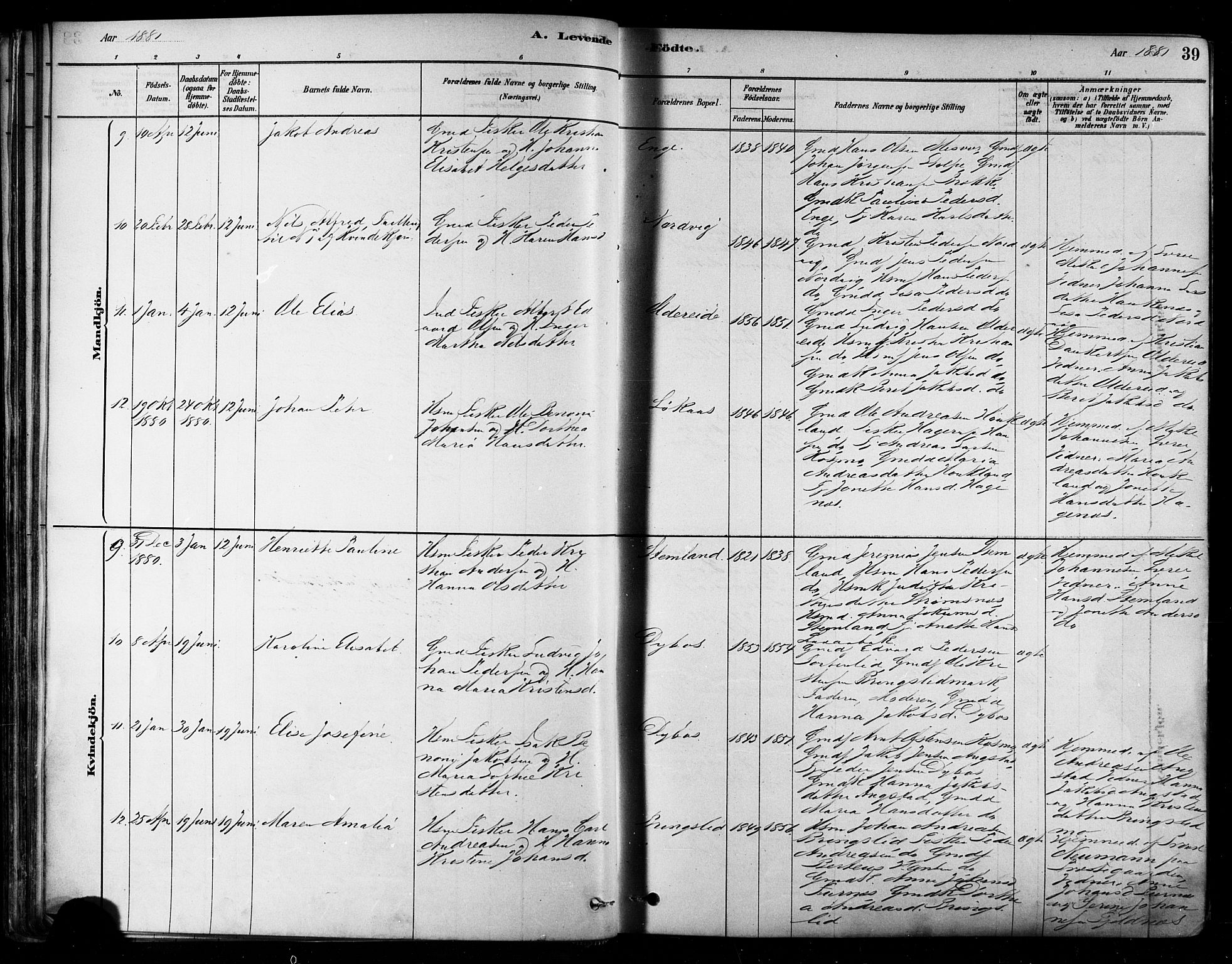 Ministerialprotokoller, klokkerbøker og fødselsregistre - Nordland, SAT/A-1459/852/L0740: Parish register (official) no. 852A10, 1878-1894, p. 39