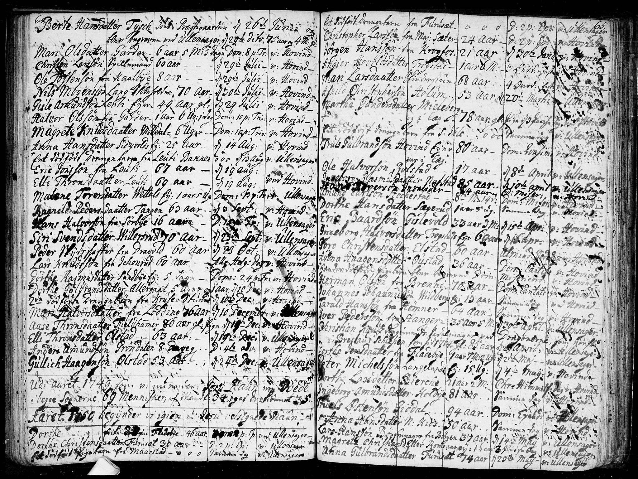 Ullensaker prestekontor Kirkebøker, SAO/A-10236a/F/Fa/L0010: Parish register (official) no. I 10, 1733-1776, p. 64-65