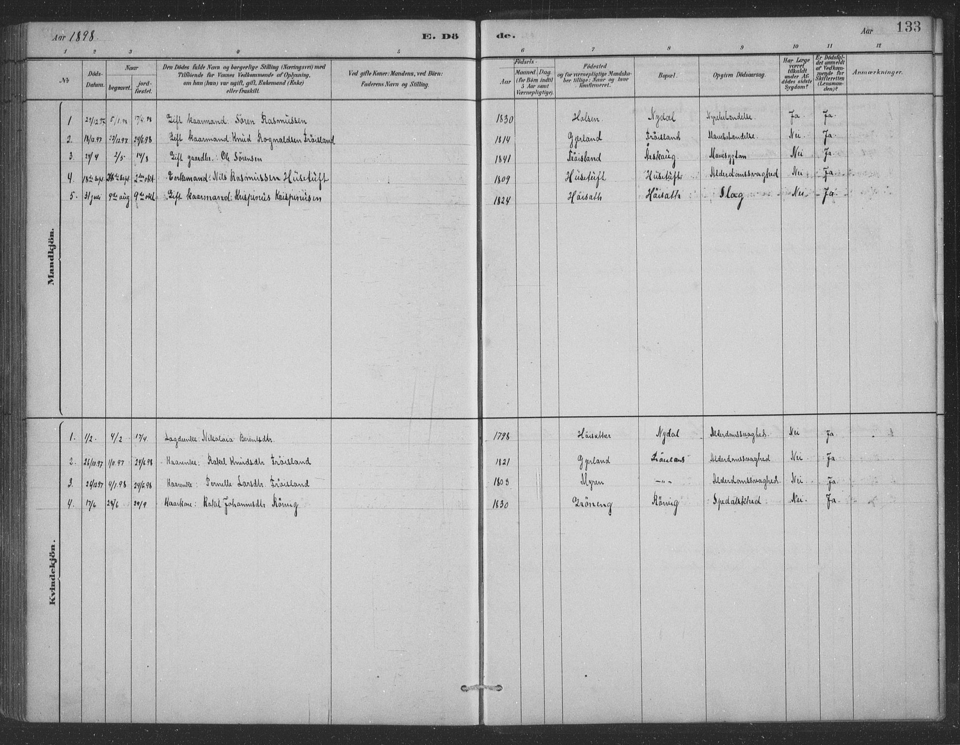 Førde sokneprestembete, AV/SAB-A-79901/H/Hab/Habc/L0002: Parish register (copy) no. C 2, 1881-1911, p. 133