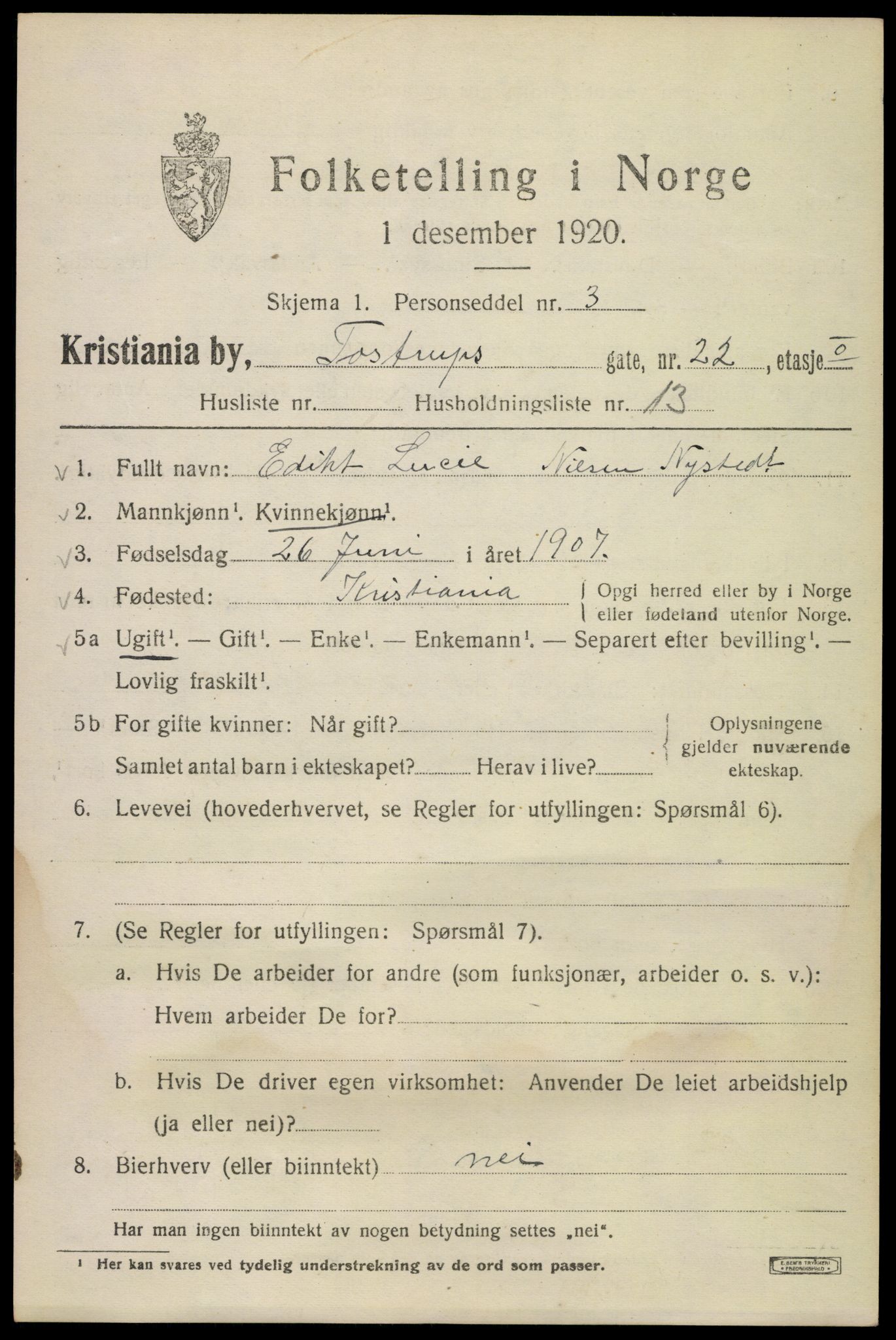 SAO, 1920 census for Kristiania, 1920, p. 595509