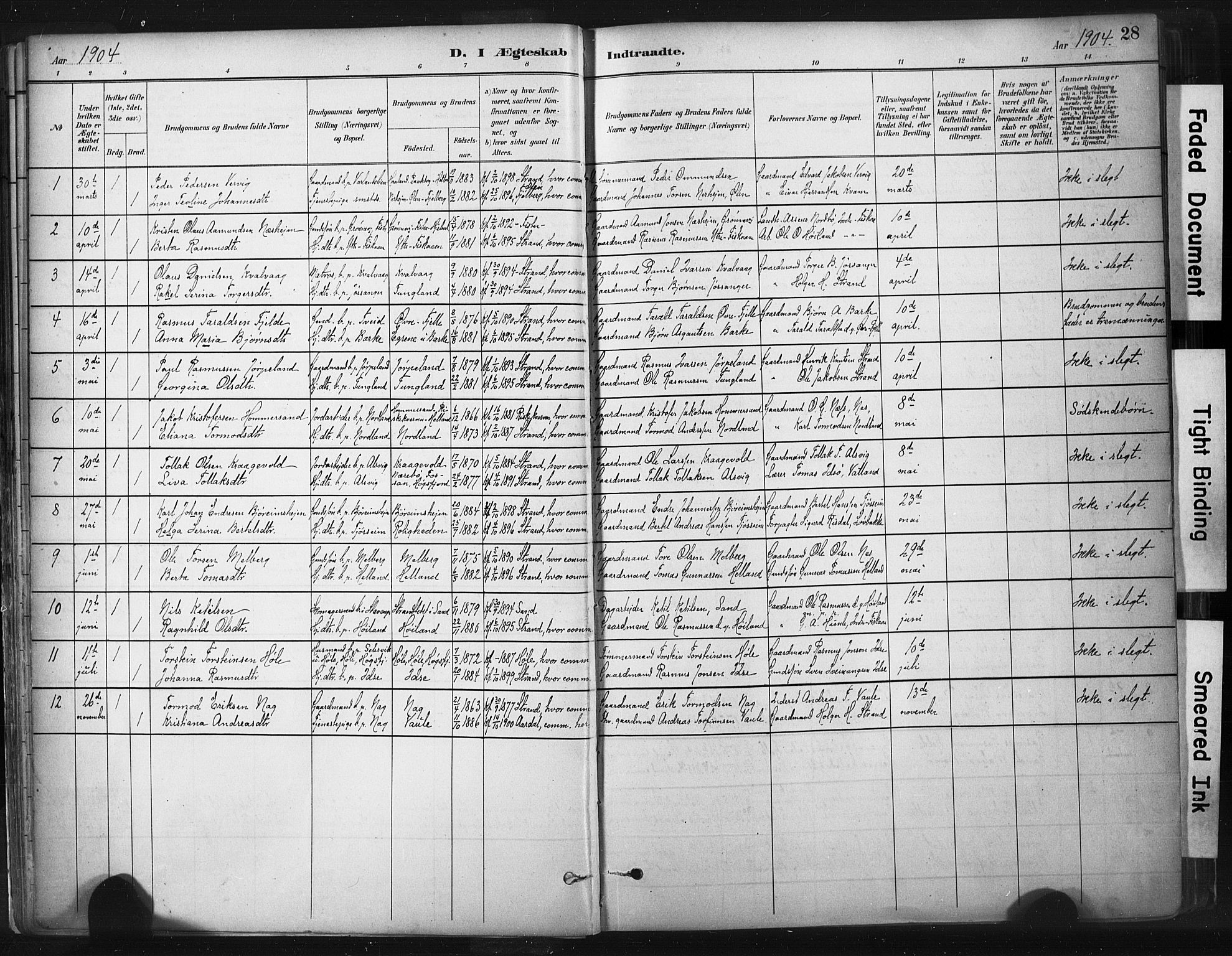Strand sokneprestkontor, SAST/A-101828/H/Ha/Haa/L0010: Parish register (official) no. A 10, 1882-1929, p. 28