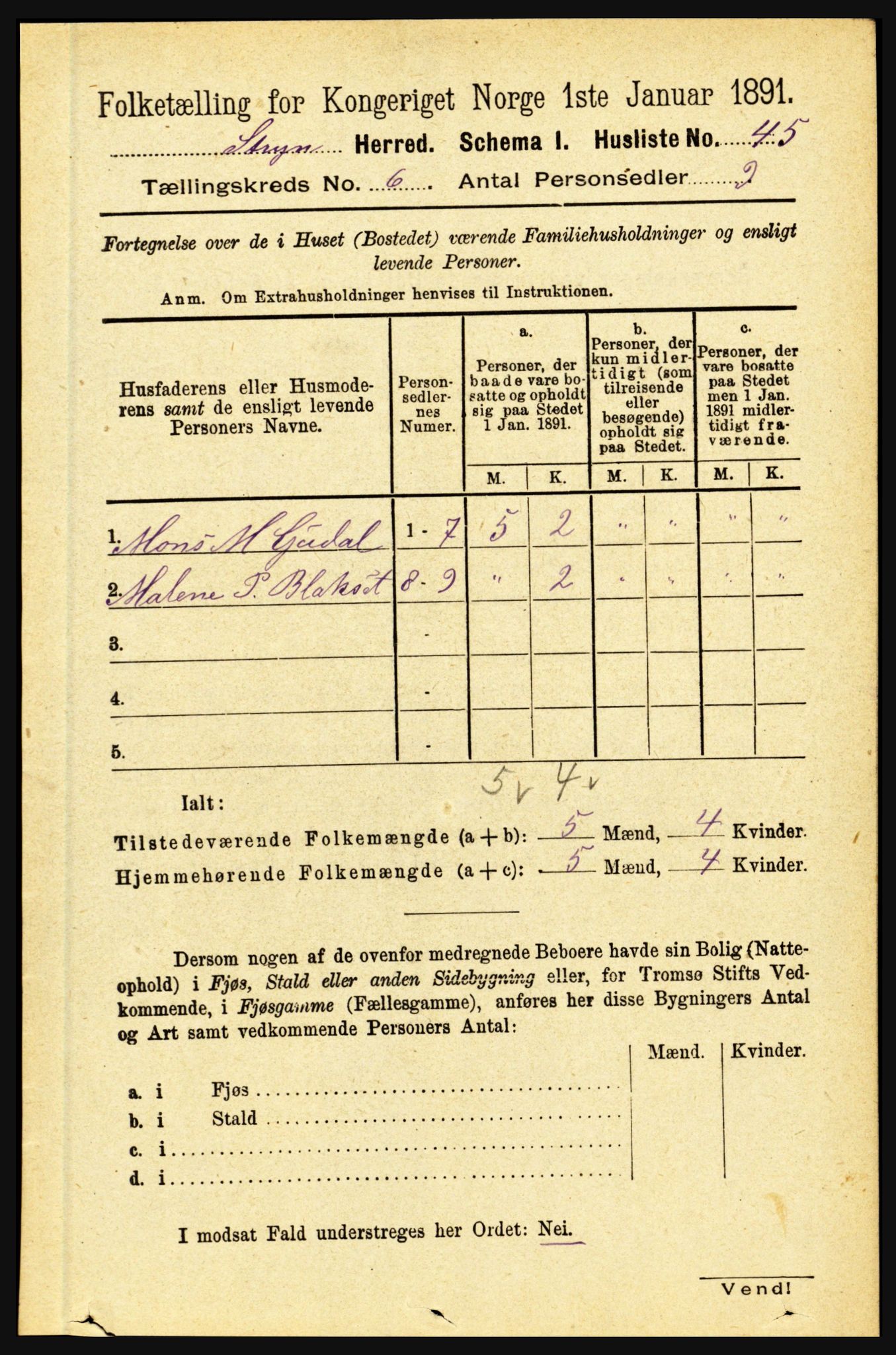 RA, 1891 census for 1448 Stryn, 1891, p. 2375