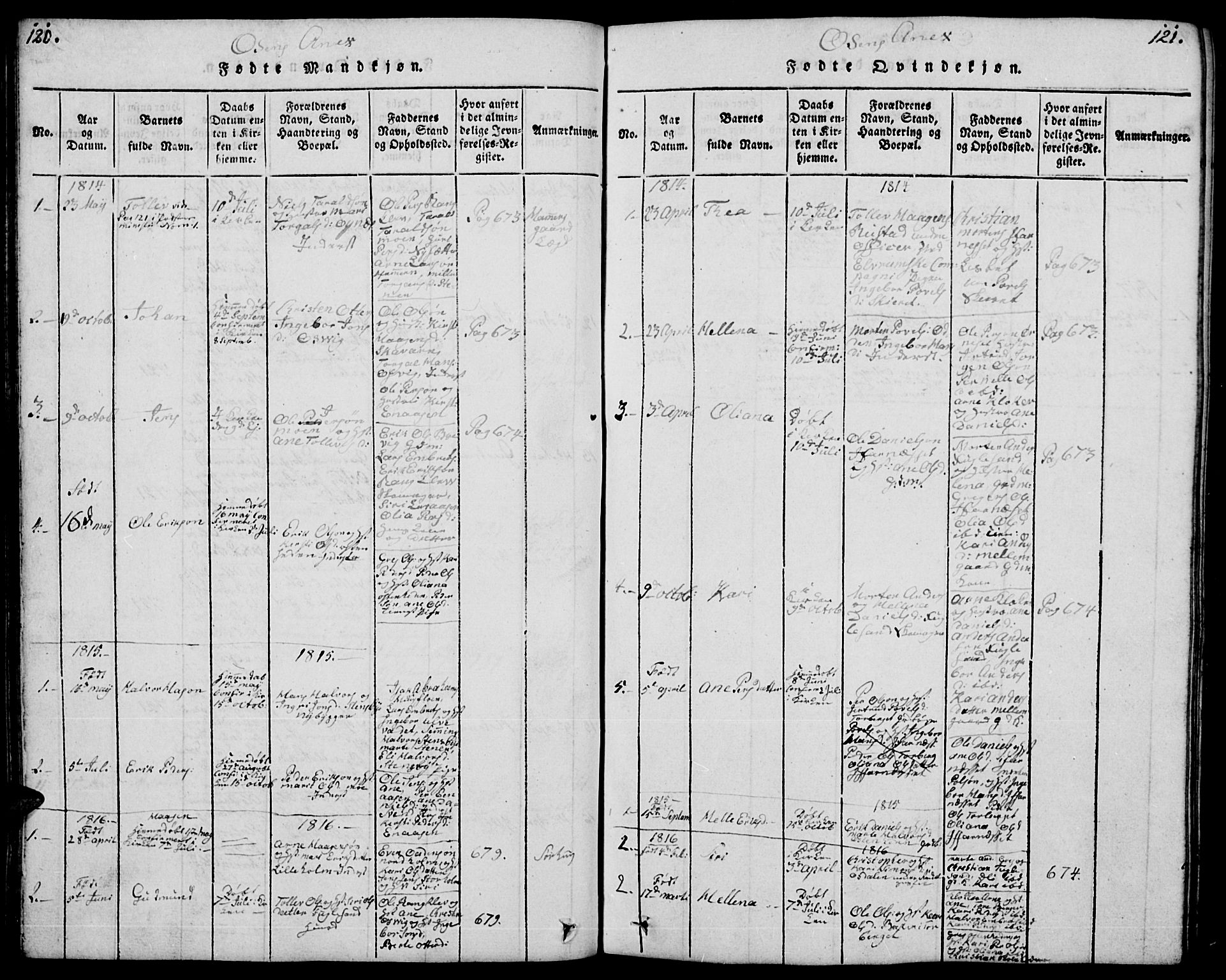 Trysil prestekontor, SAH/PREST-046/H/Ha/Hab/L0004: Parish register (copy) no. 4, 1814-1841, p. 120-121