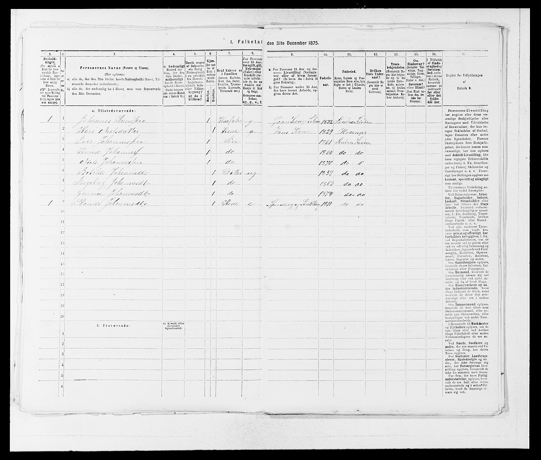 SAB, 1875 census for 1263P Lindås, 1875, p. 395