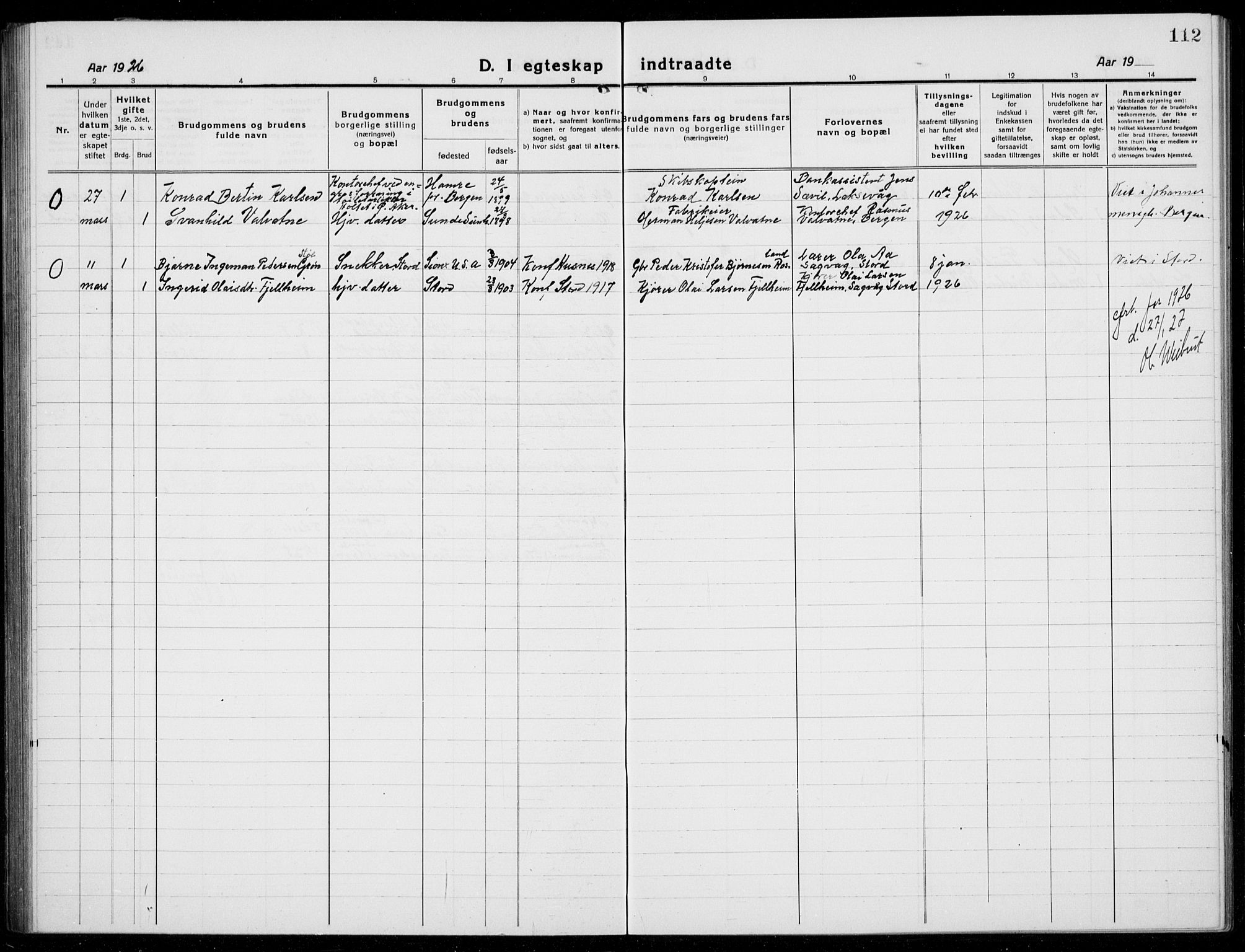 Husnes Sokneprestembete, SAB/A-75901/H/Hab: Parish register (copy) no. A  3, 1915-1936, p. 112