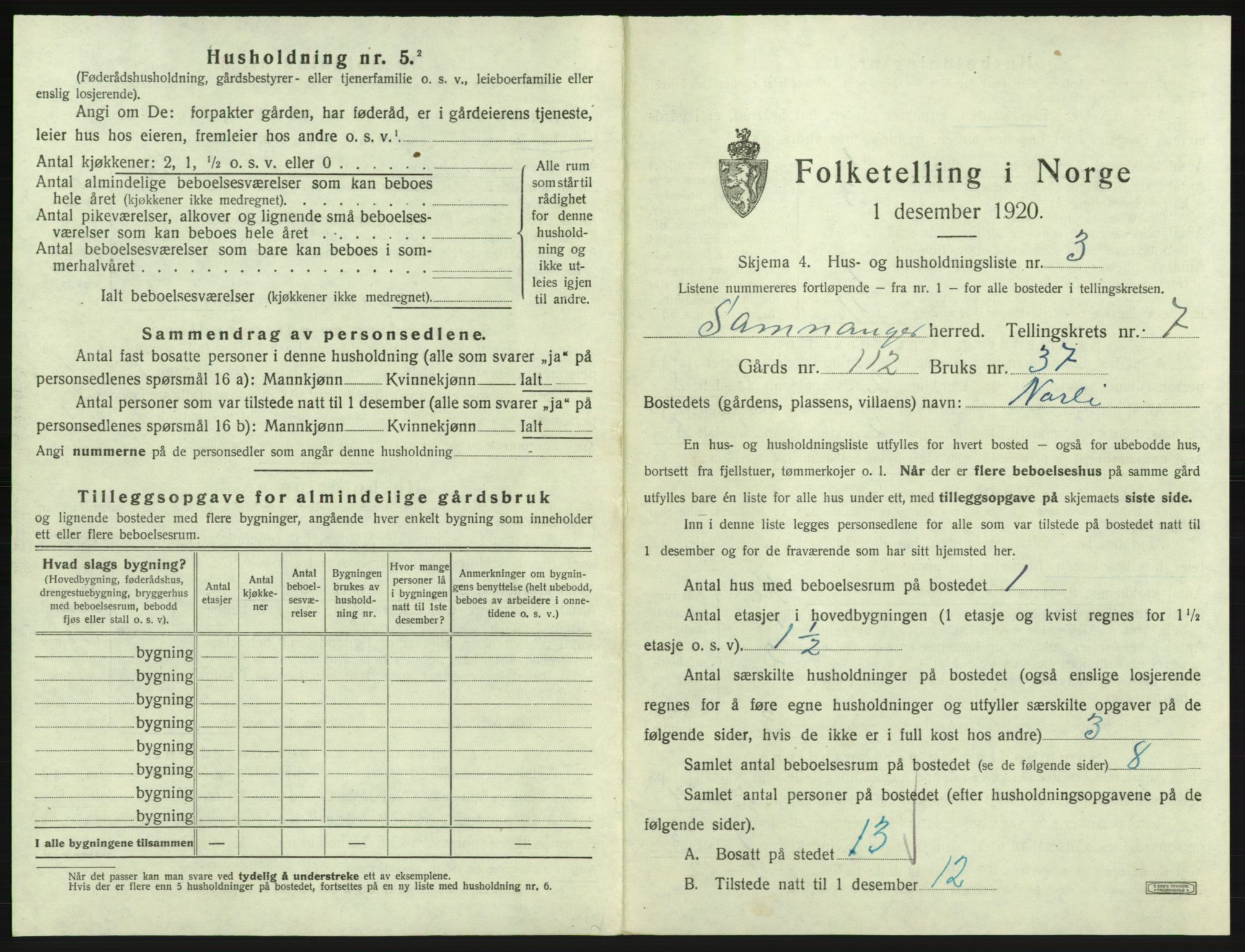 SAB, 1920 census for Samnanger, 1920, p. 400