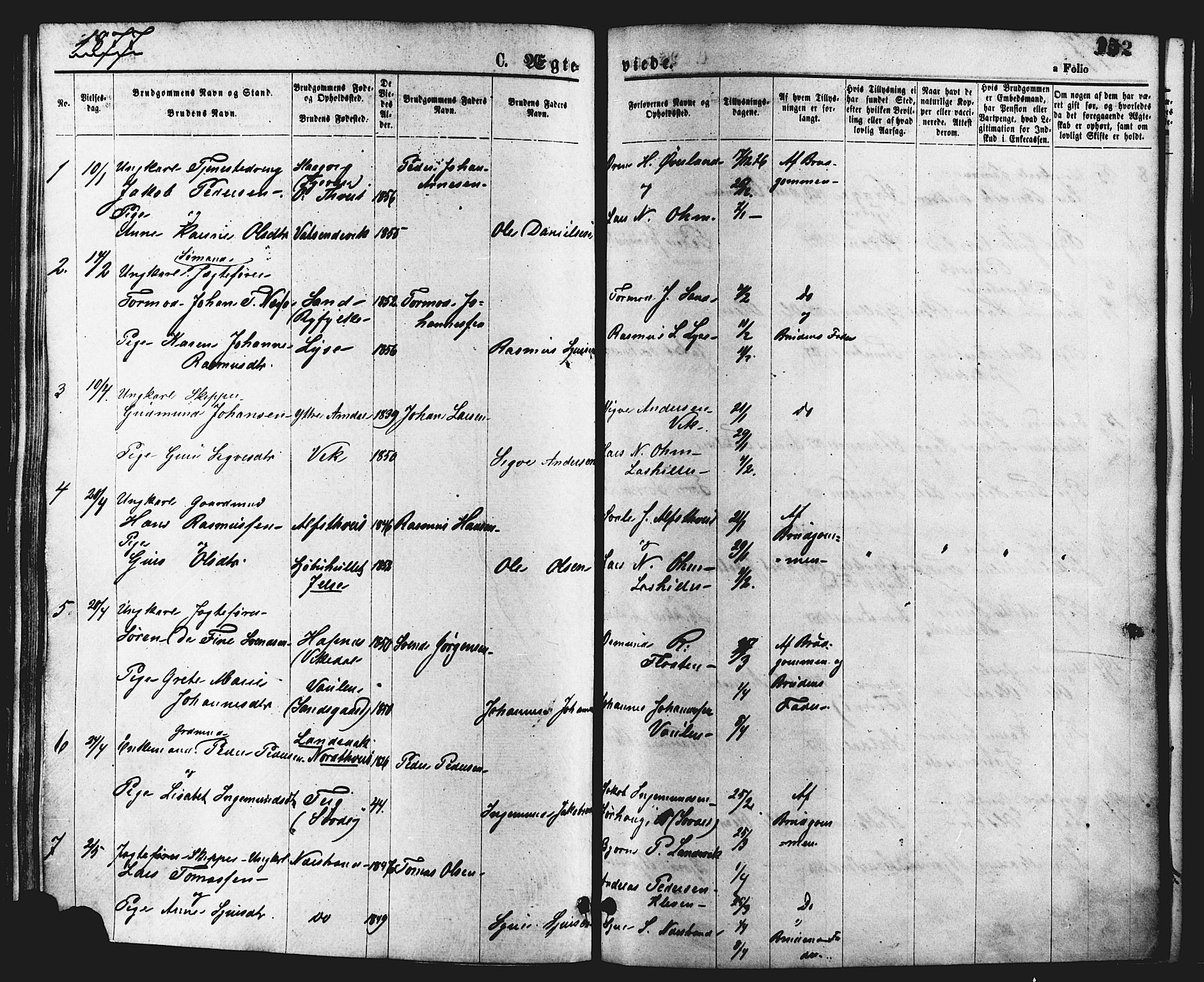Nedstrand sokneprestkontor, SAST/A-101841/01/IV: Parish register (official) no. A 11, 1877-1887, p. 152