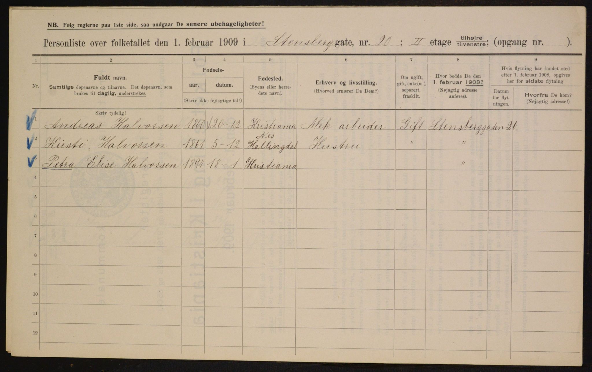 OBA, Municipal Census 1909 for Kristiania, 1909, p. 91948