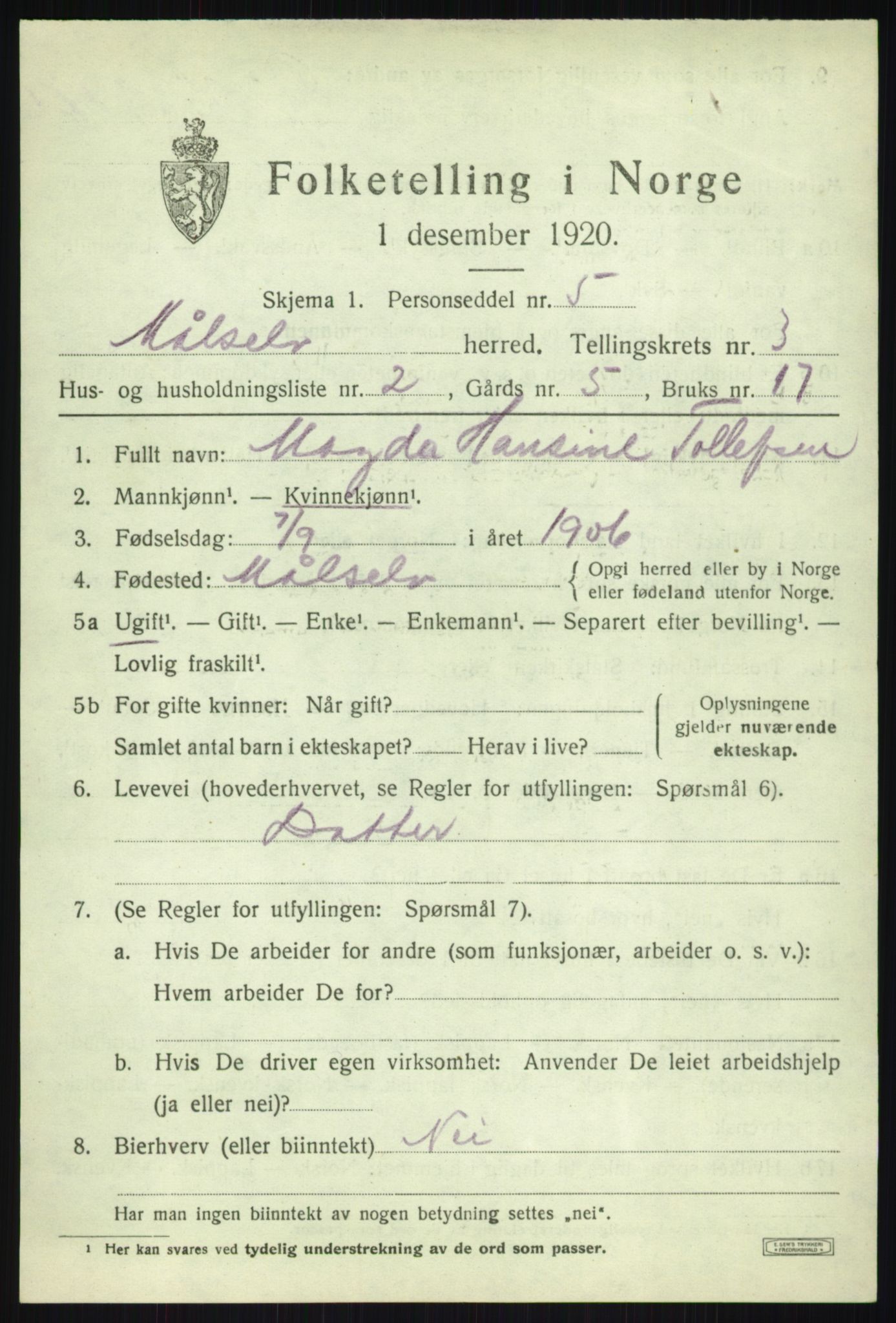 SATØ, 1920 census for Målselv, 1920, p. 2271